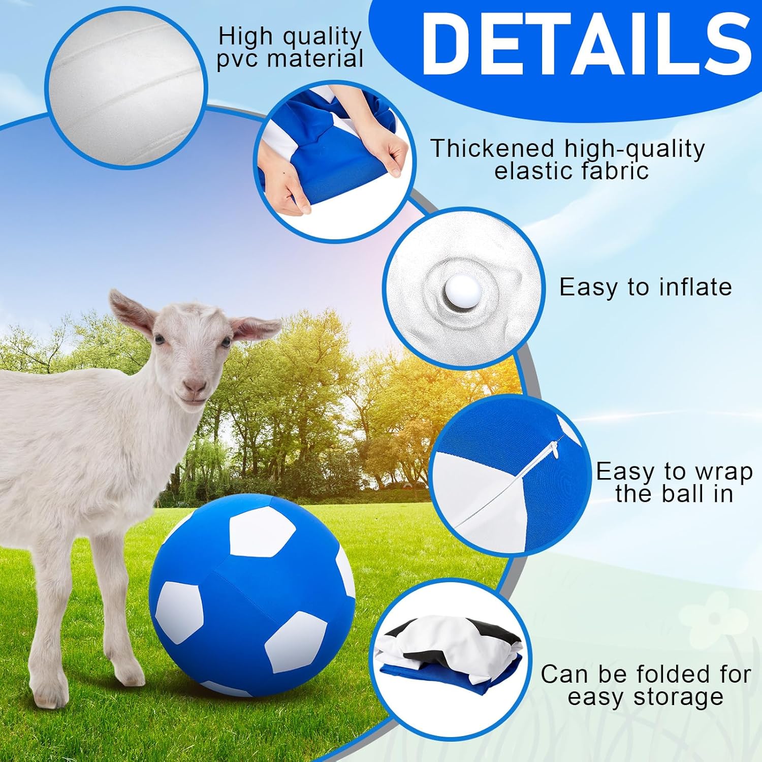 4 Pcs 2 Set Goat Ball Toy with Covers Anti Burst Training Toy with Inflator Pump Goat Balls for Play Yoga Outdoor Entertainment(Blue and Silver,18inch)