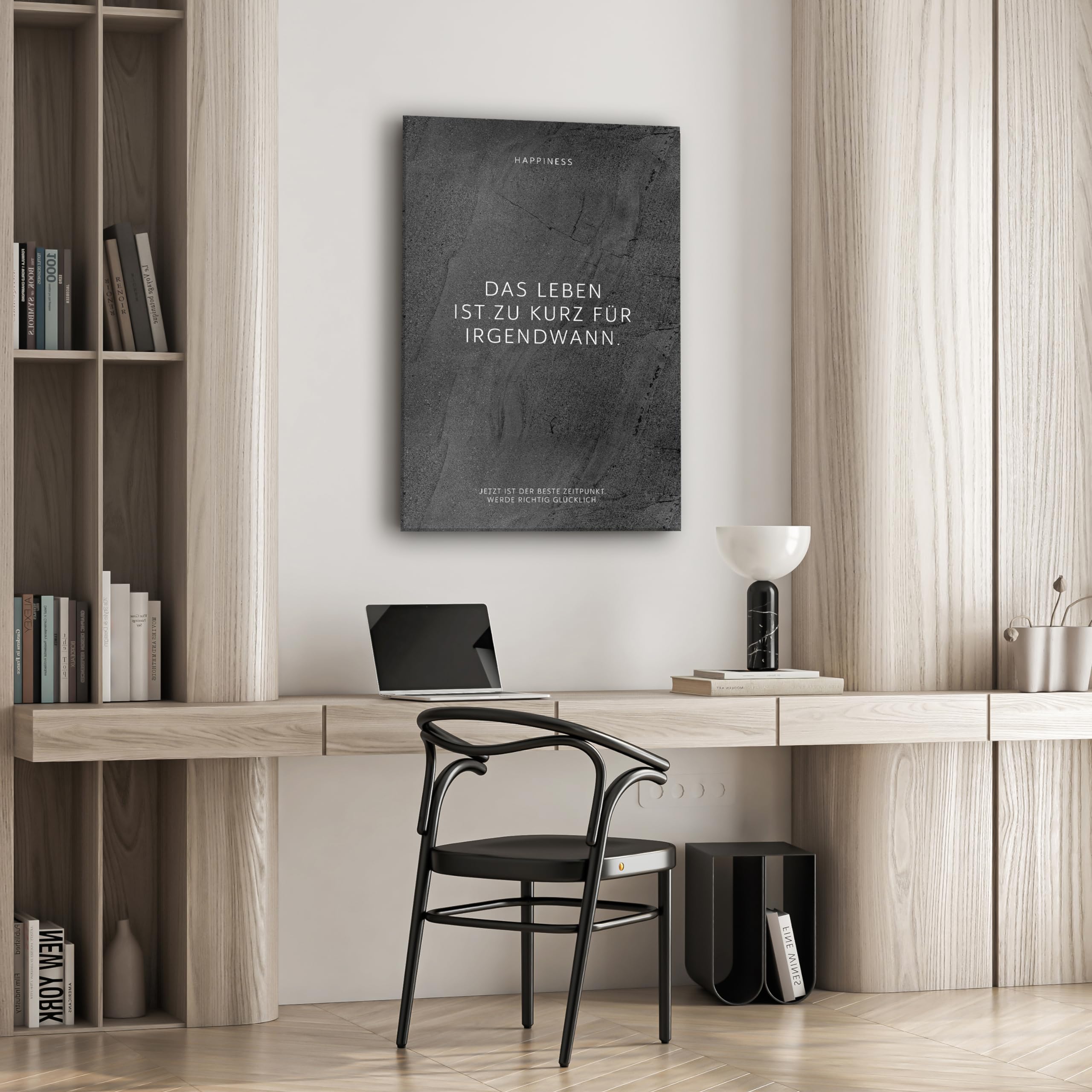 FOMACO Inspiring Art - Motivation Leinwand - 30x40 cm Hochformat - Das Leben ist zu kurz für irgendwann. - Schwarzgrau Gewellte Steinoptik - Motivationsbild Wandbild Büro Sprüche Inspiration