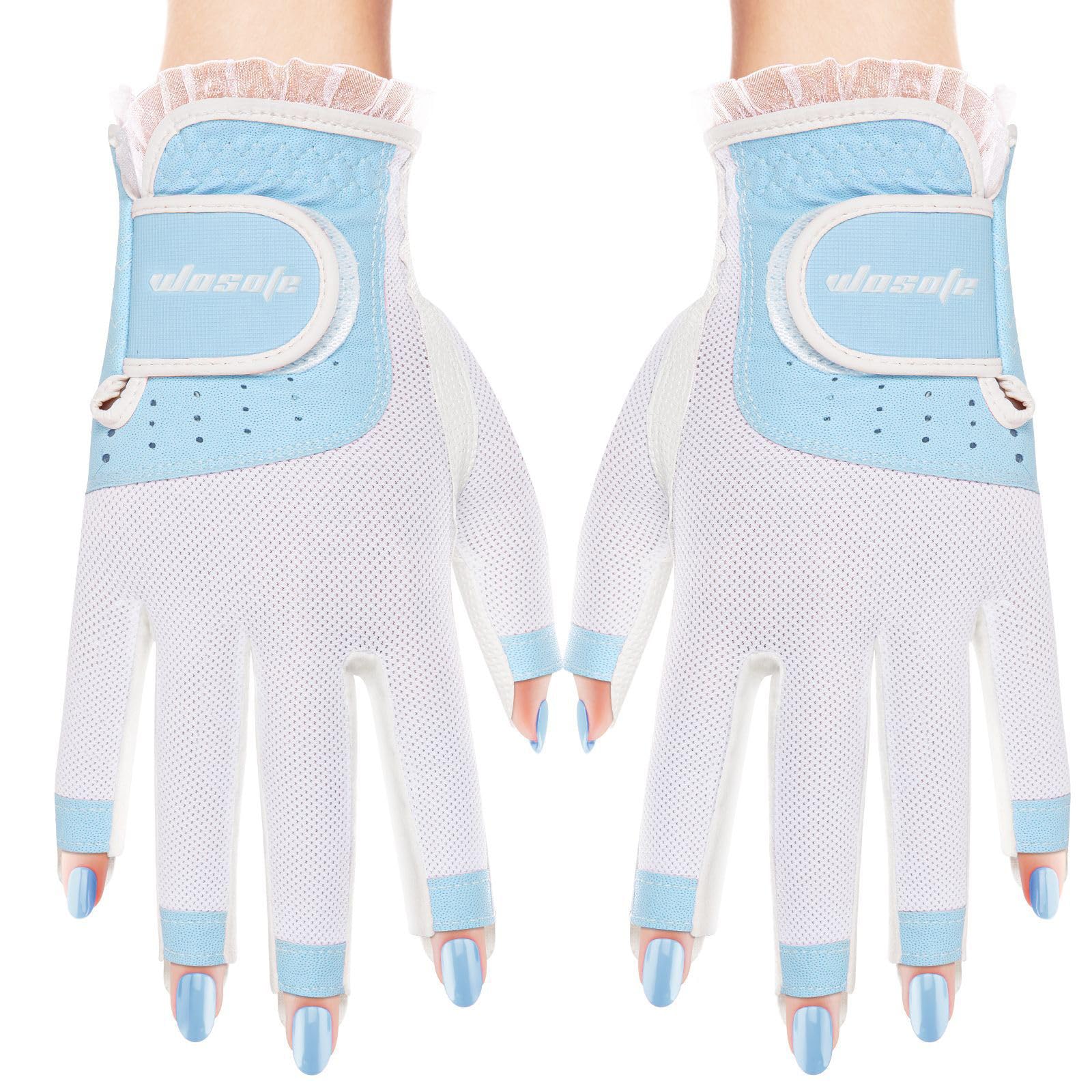 1 Paar Damen Golfhandschuhe, Fingerlose, Atmungsaktive Golfhandschuhe, Sonnenschutz Touchscreen Fäustlinge, Sporthandschuhe für die Linke und Rechte Hand,Blue,S(Length18cm)
