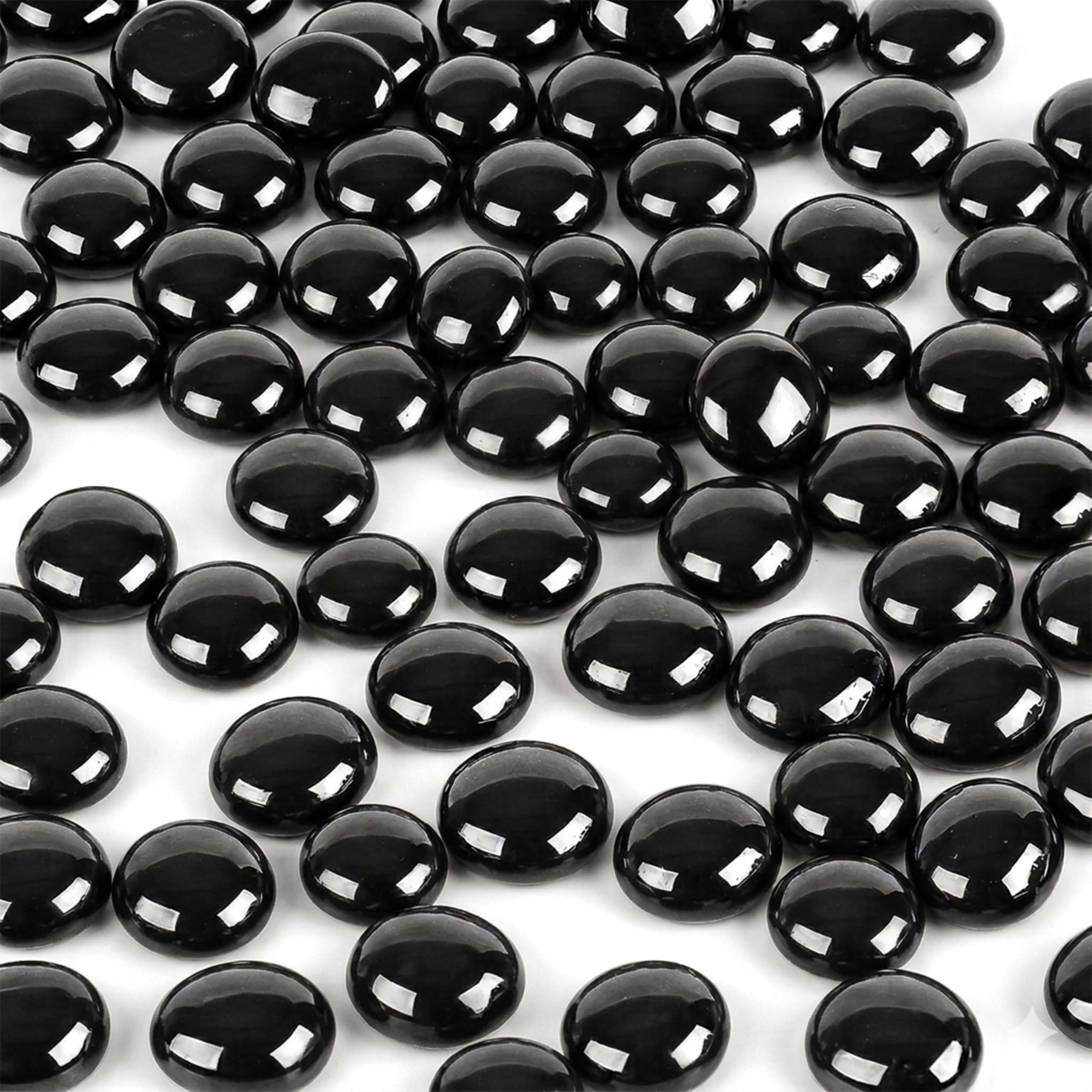 ARSUK Decorative Glass Pebbles, Stones Beads Rounded Gems Flat Marble, Vase Filler, Fire Artificial Crystal Gemstones for Aquarium, Mosaic Tiles Vases Craft, Garden Flowerpot(180 Pcs Black)