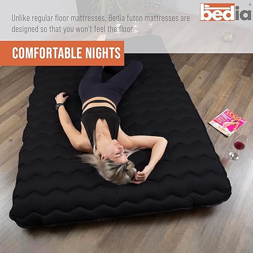 Miniatura 8 de BEDIA Colchón futón, cama japonesa de suelo, portátil, enrollable, extra grueso y cómodo (negro, doble suave)