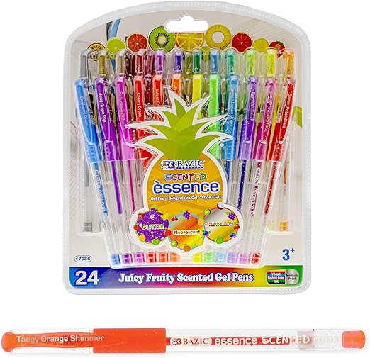 BAZIC Scented Glitter Neon Metallic Gel Pen, 24 Color Smooth Writing for Drawing Coloring Greeting Card Art Christmas Gift (24/Pack), 1-Pack