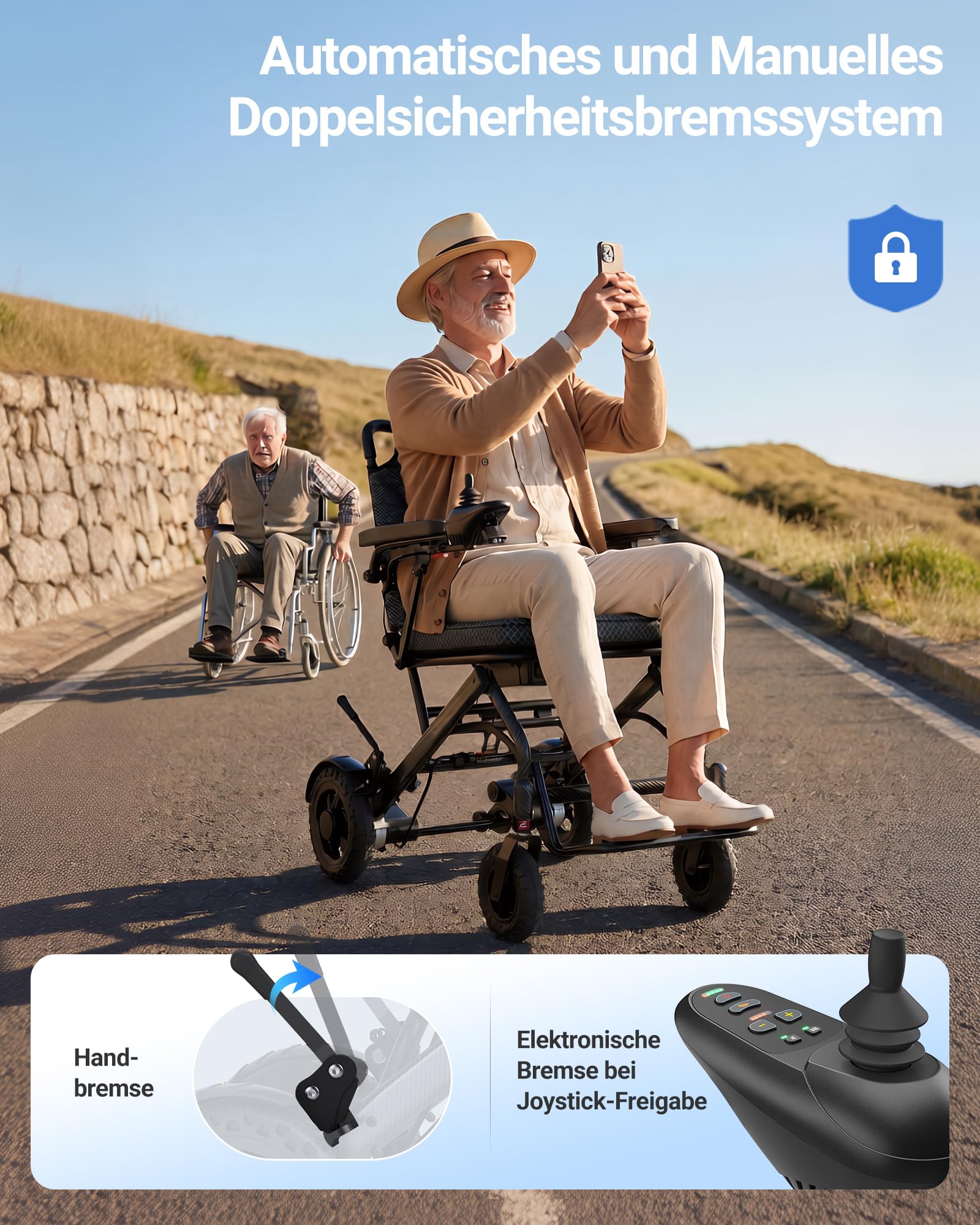 Rollstuhl Elektrisch Faltbar Leicht 16,2KG Elektrischer Rollstuhl 32KM | Sitzbreite 47cm, 12Ah Lithium-Batterie, 360W Elektrorollstuhl, 5 Jahre Support, Flugzeugzulassung, Kohlefaser-Folie