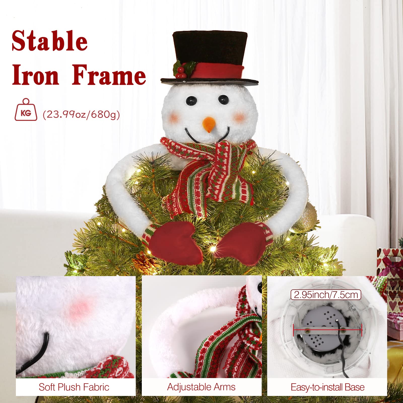 Lewondr Noël Chapeau Projecteur, Chapeau de Bonhomme de Neige avec Projecteur de Flocons de Neige, Chapeau de Lutin Décoratif pour l'arbre de Noël, Décoration d'Intérieur Hivernale, Blanc