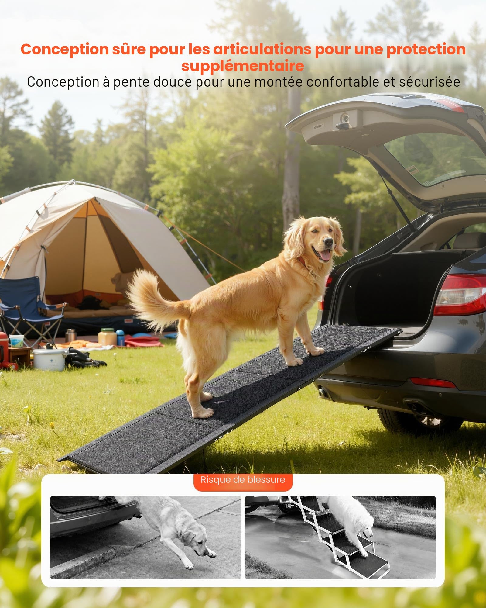 VEVOR Rampe pour Chien Pliable 160 x 43,2 cm 113 kg Surface Antidérapante Tissu Oxford pour Animaux de Compagnie
