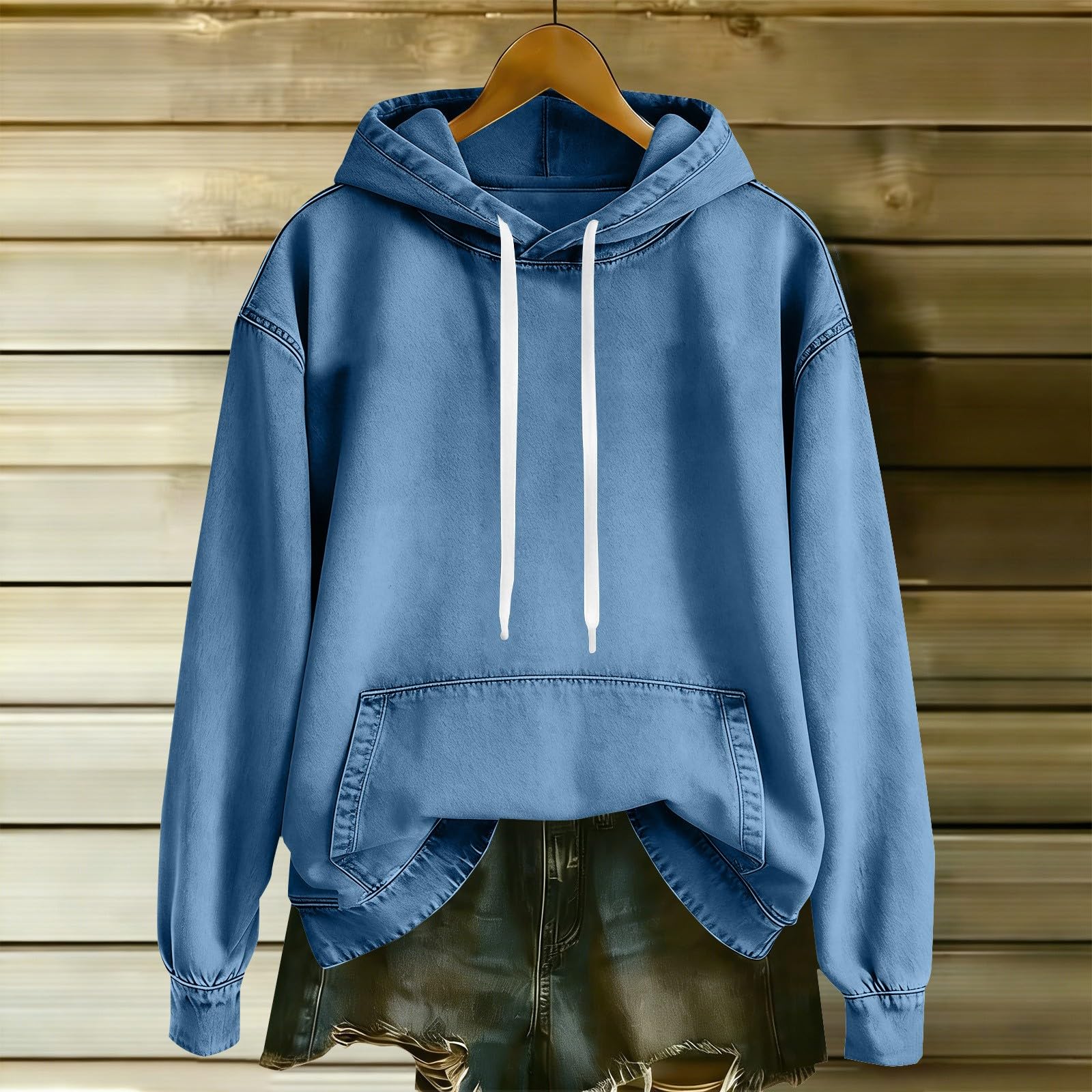 Generisch Sweat à capuche pour femme - Oversize - En jean - Manches longues - Couleur unie - Décontracté - Pour le sport - Streetwear - Mode - Veste à capuche chaude pour l'automne - Pour femme