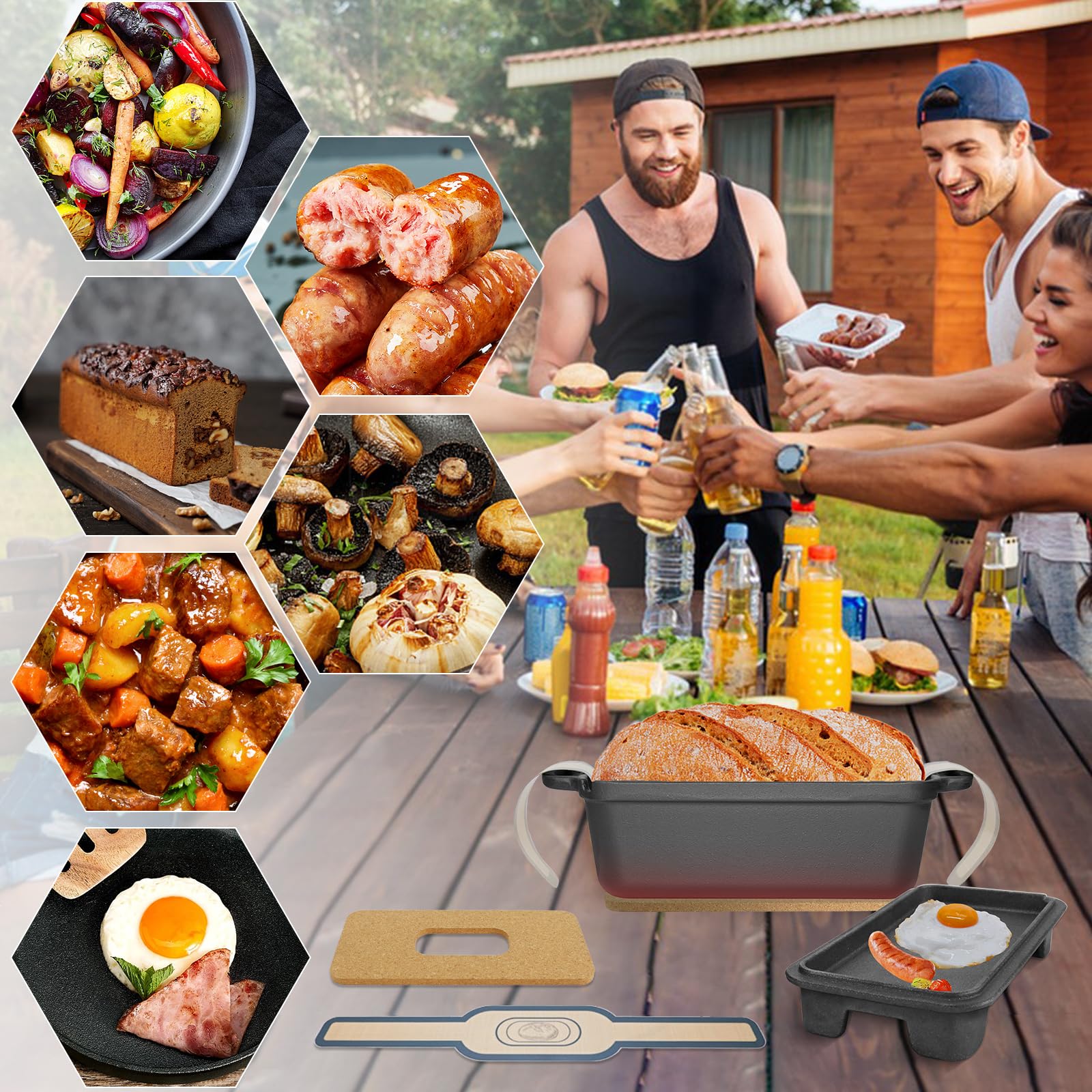 Illidan Gusseisen Brotbackform mit Deckel, 2-in-1 Broodbakvormen Voor Brood,Rechteckig Sauerteig Brotbacktopf - Gusseiserner Topf für Küche Ofen Camping Formen für Brotlaibe