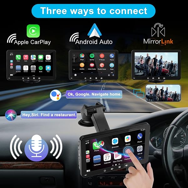 Portable Car Stereo,for Wireless Apple Carplay & Android Auto,7 Inch 1080P HD Touch Screen Radio with BT 5.0, Mirror Link Support Truck RV Dash Mount (7 inch) - 4