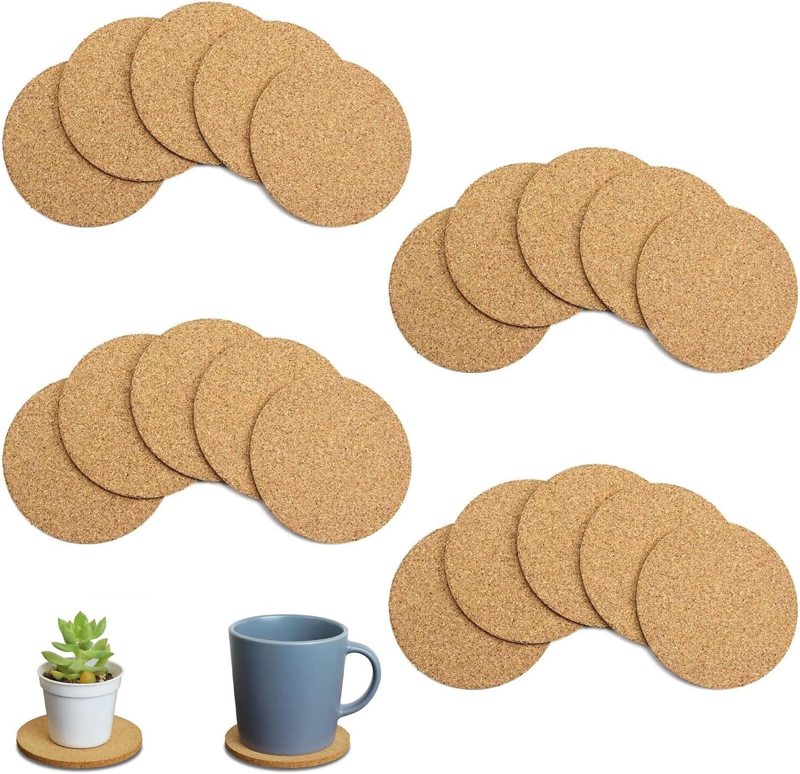 20 Pcs Cork Coasters, Cork Coasters Round Drinks Coasters, Cork Table Mats for Coffee, Cork Plant Mats for Indoor Plants and Garden Pots