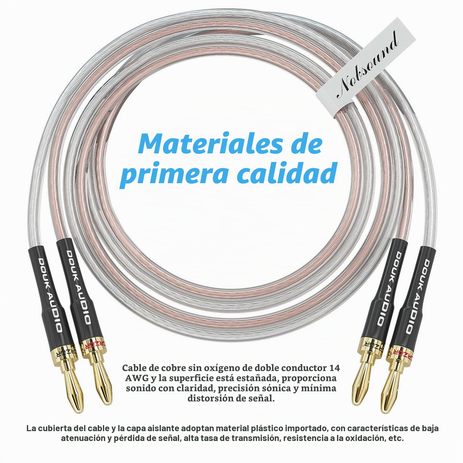 Douk Audio 14AWG OFC cable de altavoz con conectores de punta plátano chapados en oro (3 m & 9,9 ft)