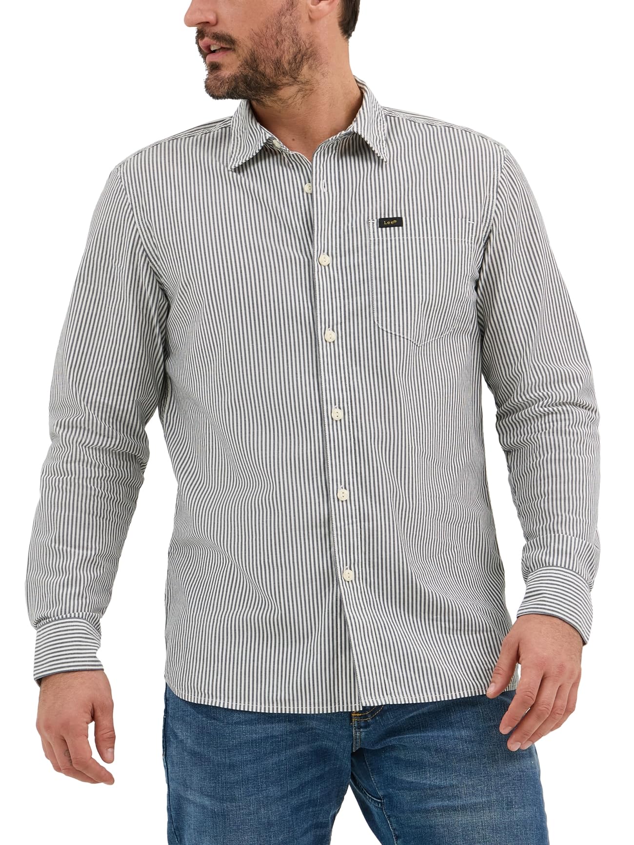 Lee Men's All Purpose Classic Fit Long Sleeve Shirt, Ecru Stripe, 46/48