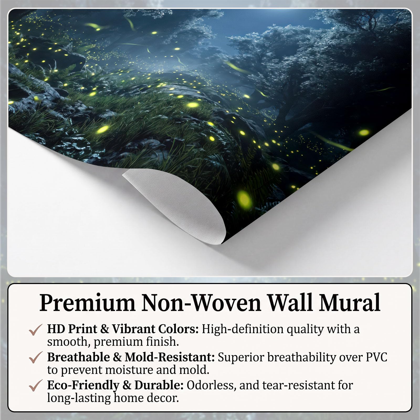 Fantasy bajkowy las mural ścienny 200 x 140 cm, księżyc świetliki pokój dziecięcy plakat mural, HD druk 3D włóknina fototapeta, nowoczesny salon sypialnia tło TV dekoracja ścienna