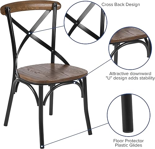 Miniatura 4 de Taylor & Logan Lara - Silla de comedor con respaldo cruzado raspado a mano, juego de 1, color negro y madera de fruta