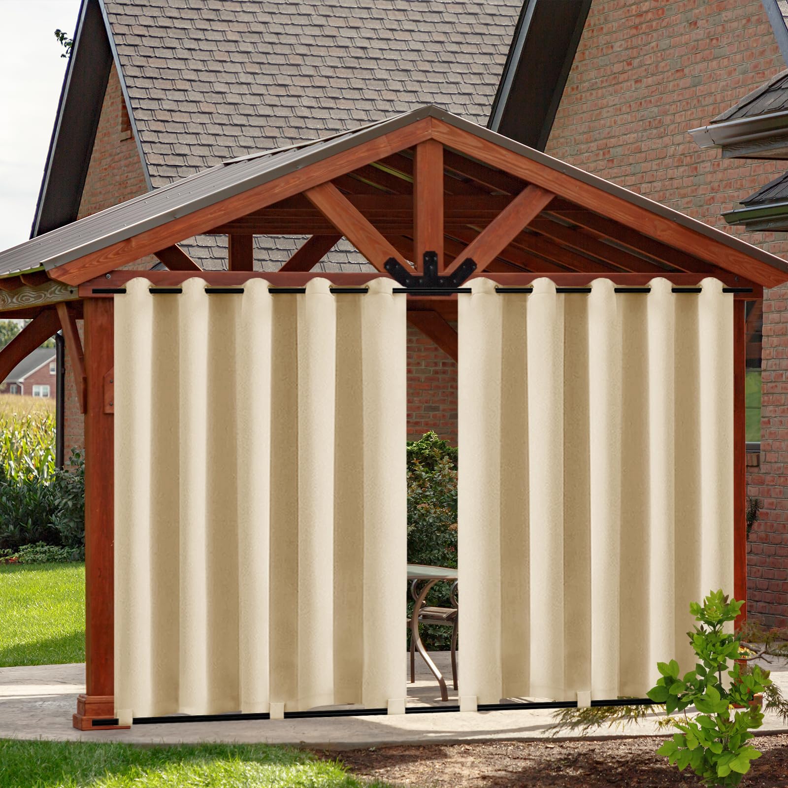 1 Panel Extra Large Outdoor Curtains Windproof Waterproof Patio Curtains Garden Blinds Shades for Outside Porch Gazebo Privacy Grommet Back Tap Rod Pocket Privacy Drapes (Beige, 71''*84'')