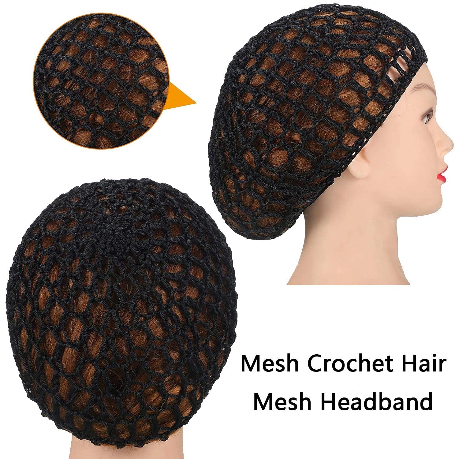 3 Piezas Cabello Crochet, Redes Malla De Ganchillo, Redecilla Pelo, Redecillas Cabello Dormir, Red de Cabello Crochet, Para Tomar Un Baño, Dormir, Cocinar o Limpiar Proteger el Cabello (Negro)