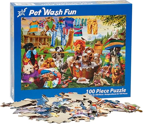 Miniatura 4 de Vermont Christmas Company Pet Wash - Rompecabezas divertido de 100 piezas con temática de mascotas para niños y adultos, piezas grandes entrelazadas