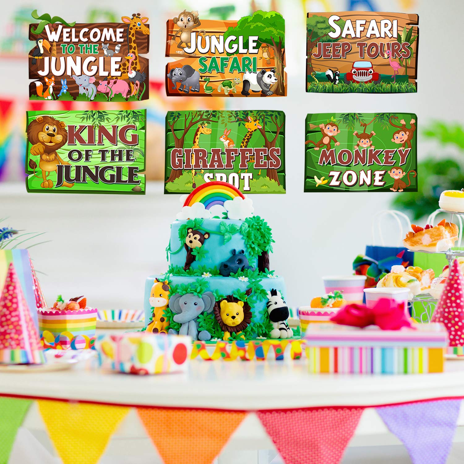 Jungle Safari Animal Party Decorations - 10-Piece Wild Animals Banner For Birthday Parties