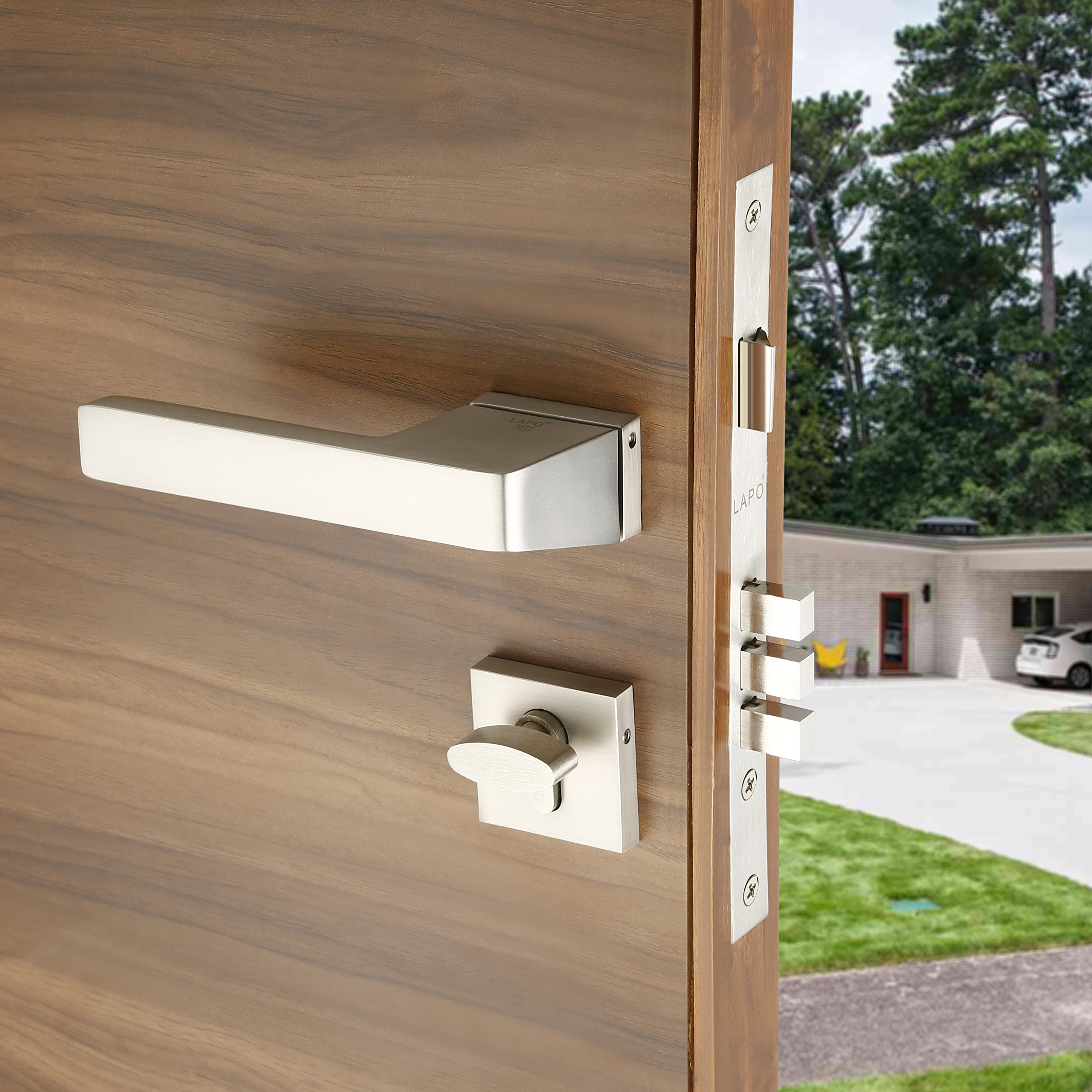 LAPO Mortise Door Lock for Home Main Door & Bedroom with Handle | Heavy-Duty 70mm Cylinder | Left-Right Fit 30-50mm Door Home Office Hotel | 3 Brass Keys | 50x85mm Body | Matt Finish | Ro-154 — Amazon image 3