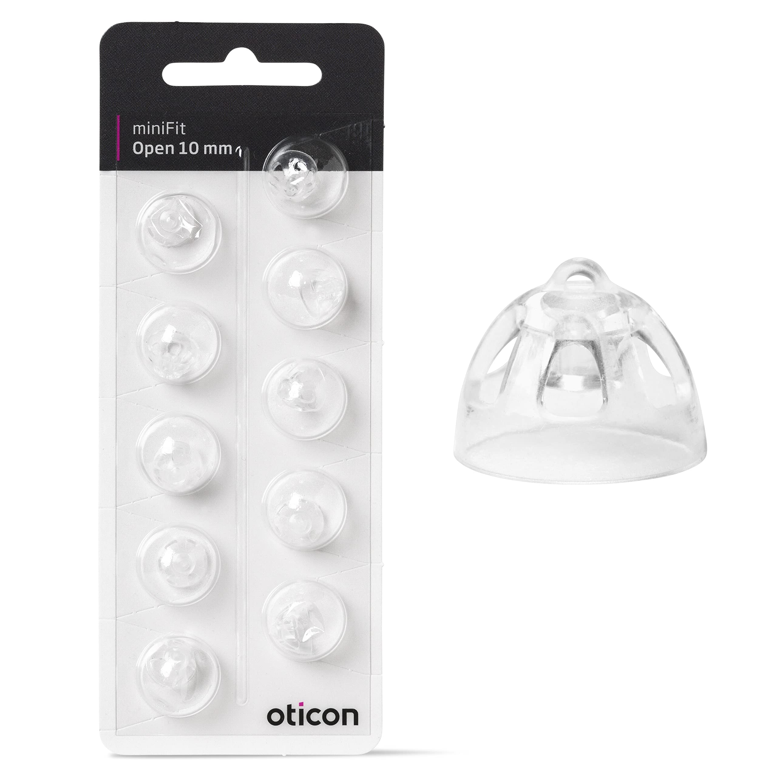 OticonGenuine Hearing Aid Domes MiniFit Open 10mm, Branded OEM Denmark Replacements, Authentic Accessories for Optimal Performance -1 Pack/10 Domes Total