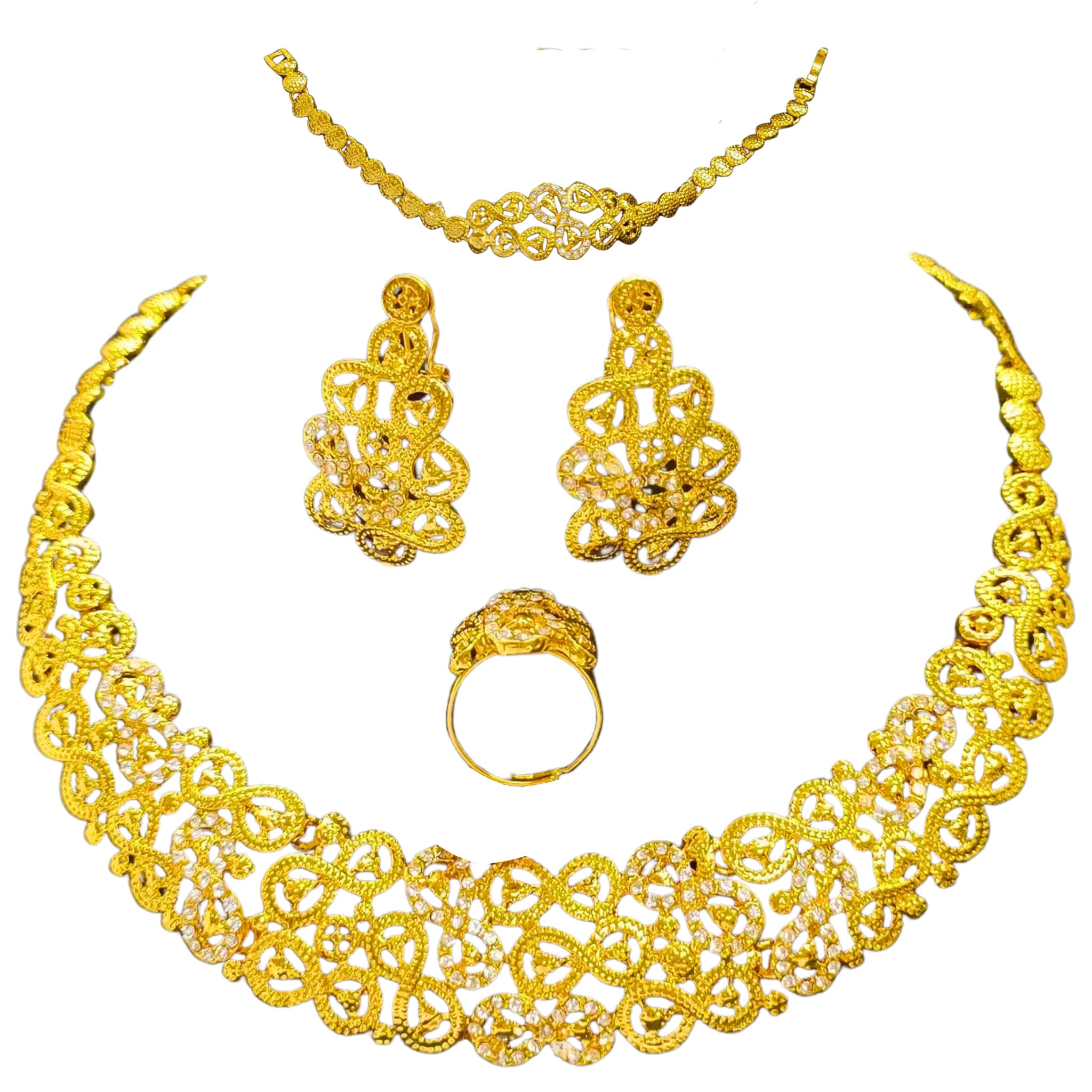 Gehney Joy of Jewels 24k Gold Plated Choker Jewellery Set for Women - with Earrings, Ring & Bracelet Gold Necklace Set for Women Stylish - Bridal Necklaces for Women Golden with Cubic Zirconia CZ Stones (JN25-GOLD) (B0CKC19V2R) Amazon Price History, Amazon Price Tracker