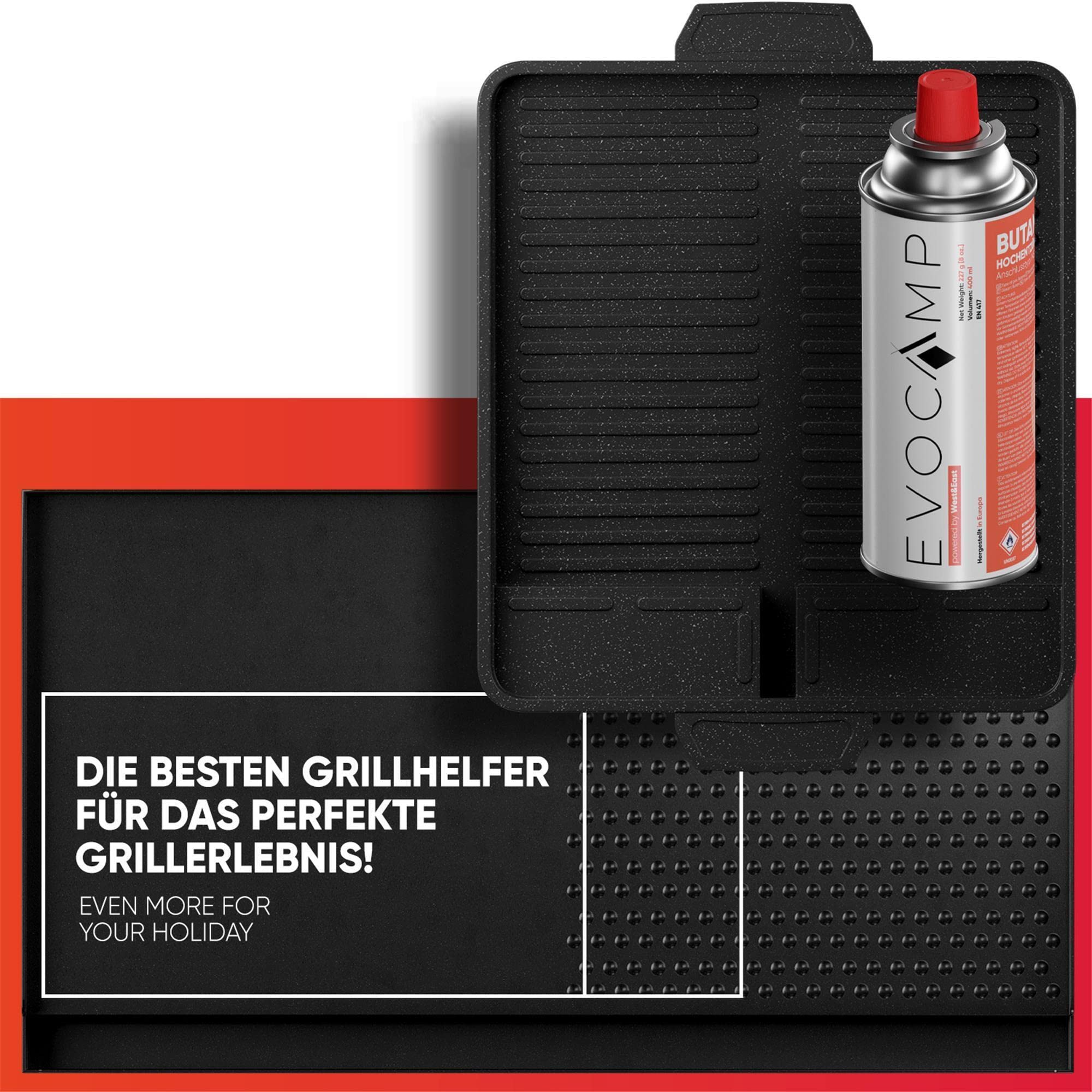 Grillplatte Aufsatz für Gaskocher eckig 45x24 cm, antihaftbeschichtete Grillpfanne für Campingkocher, Grillmatte BBQ, Camping und Gasgrill, Campingkocher Zubehör, Grillschale, Plancha Schwarz