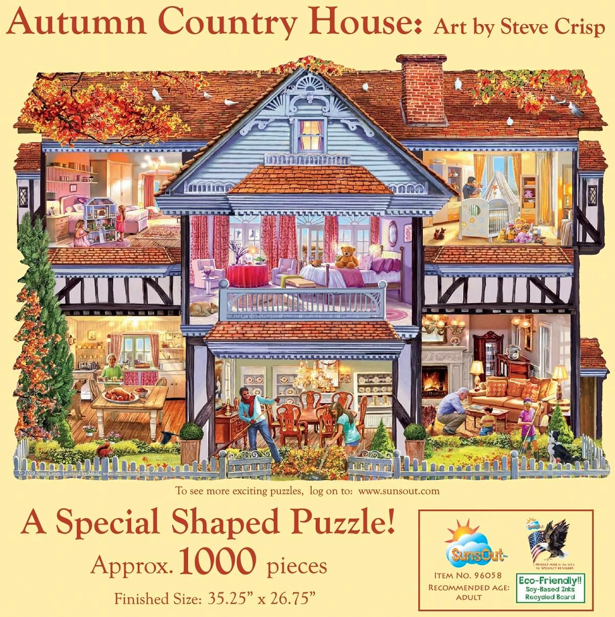 SUNSOUT INC - Autumn Country House - 1000 pc Special Shape Jigsaw Puzzle by Artist: Steve Crisp - Finished Size 35.25" x 26.75" Thanksgiving - MPN# 96058