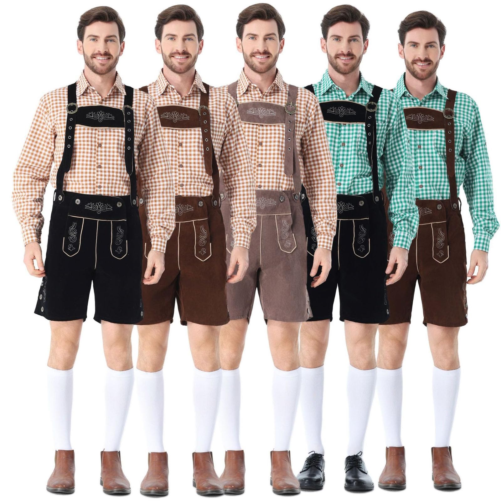 Lederhose Herren Kurz Elegante Trachtenlederhose mit Trägern, Trachten Kunstleder in Hirschleder Lederhosen Oktoberfest Outfit