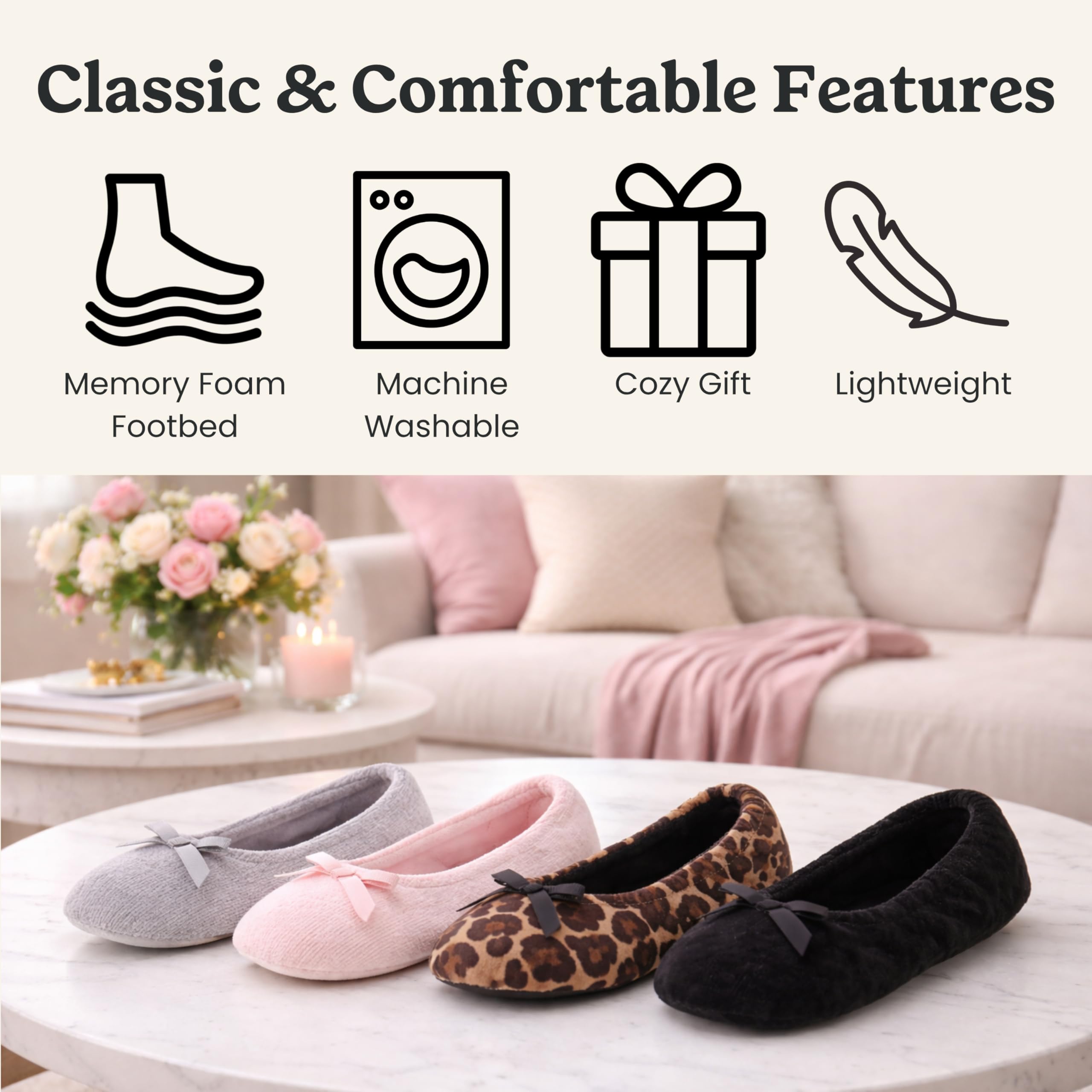 Dearfoams Kobiety Layla Ballerina With Suede OutsoleKapcie