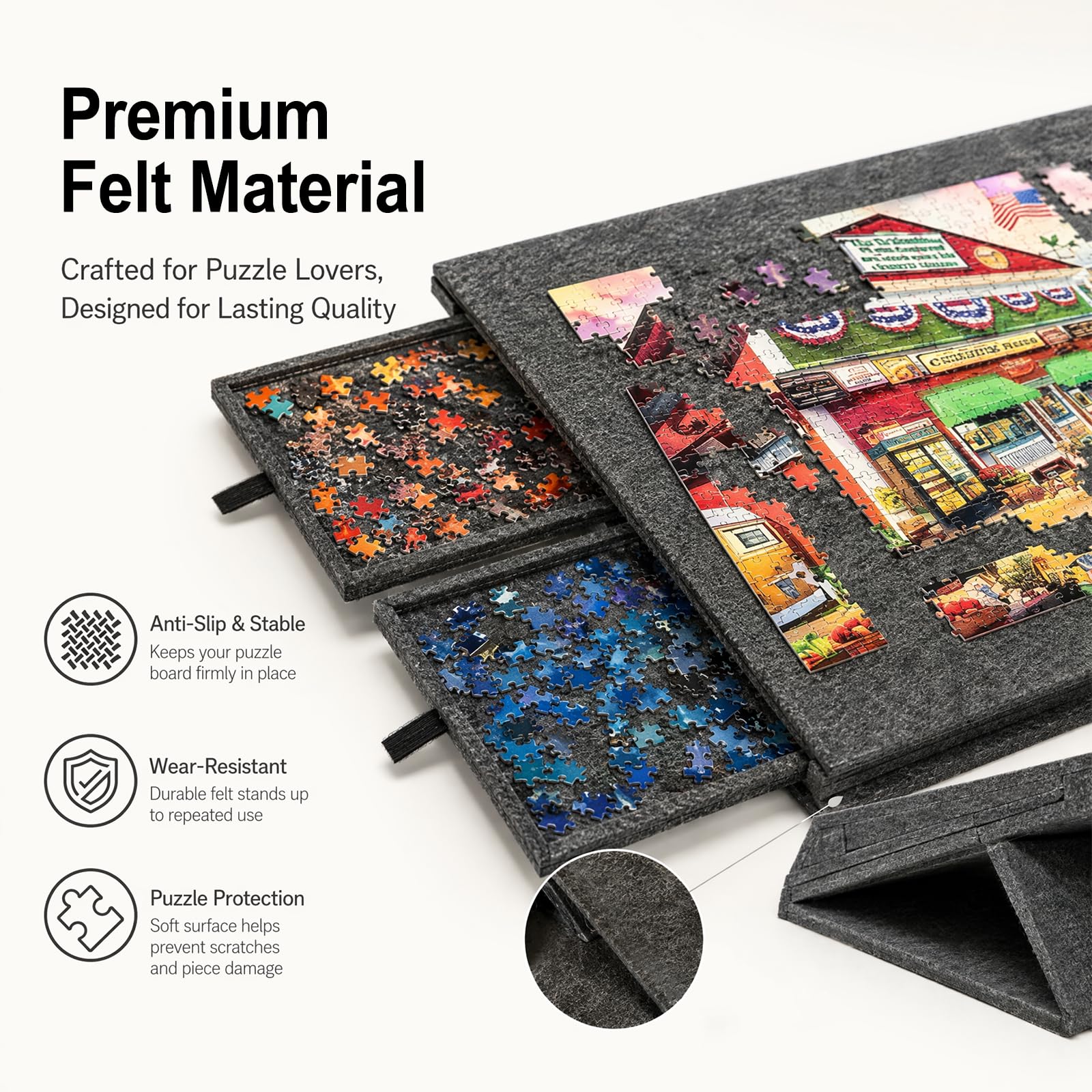 Planche de puzzle 2 en 1 de 1000 pièces avec 6 tiroirs, table de puzzle inclinable et pliable en feutre avec couvercle et support, dossier de puzzle portable pour rangement, plateau de puzzle