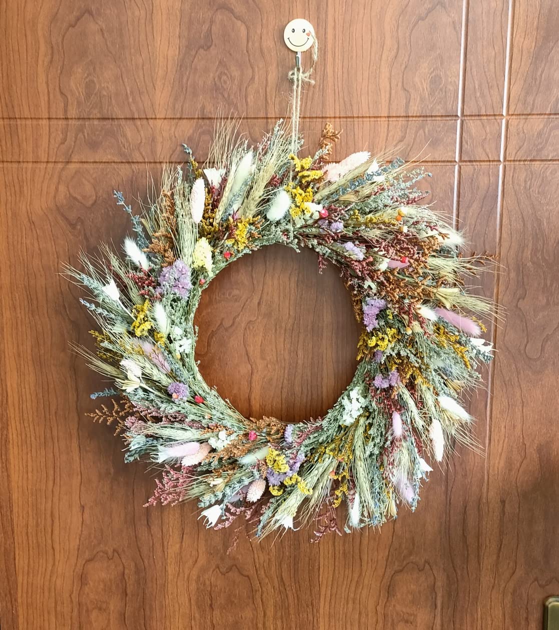 Trockenblumenkranz Türkranz Natürliche Trockenblumen Türkranz 46 cm, Getreidekranz Herbst Ernte Kranz Handgefertigt mit 100% Trockenblumen Kränze für Tür Fenster Wand Kamin Hochzeit Deko (M)