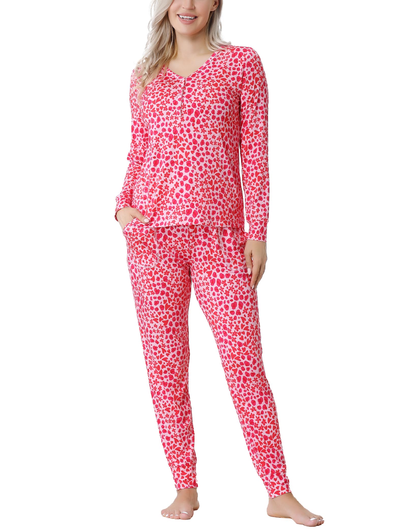 EASWEET Bamboo Viscose Jogger Pajama Set for Women Long Sleeve Super Soft Sleep Set Comfy Pjs Sets