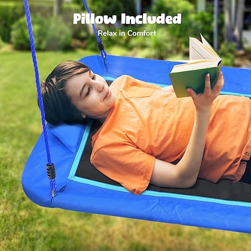 Miniatura 4 de Hapfan Columpio de árbol de plataforma de 60 pulgadas para niños y adultos con almohada, columpio rectangular grande resistente para niños al aire