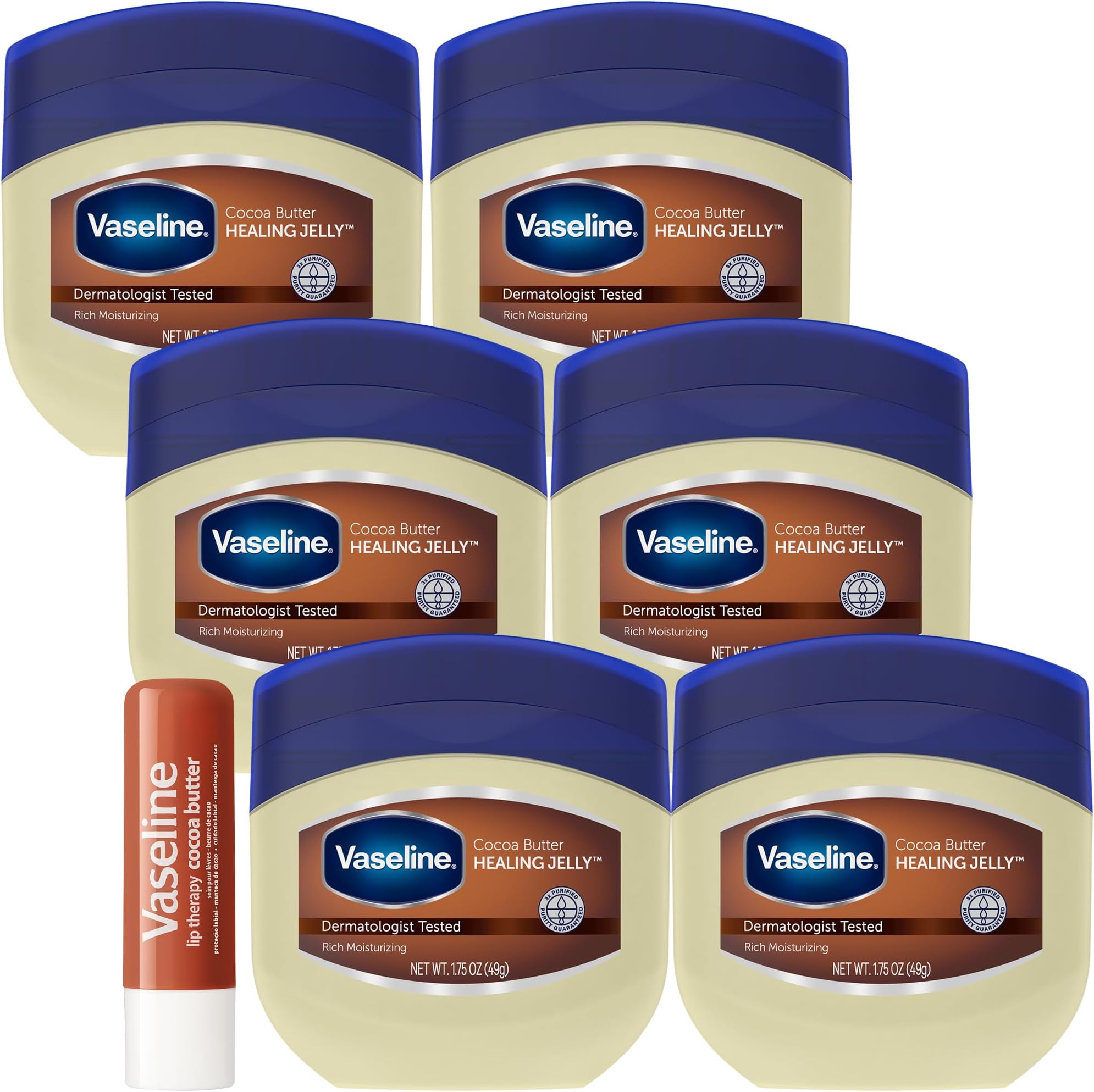 Cocoa Butter Healing Jelly Travel-Size 6-Pack โ Rich Moisturizing Ointment, Skin Protectant for Soothing Cracked, Dry Skin, 1.75 Oz Ea