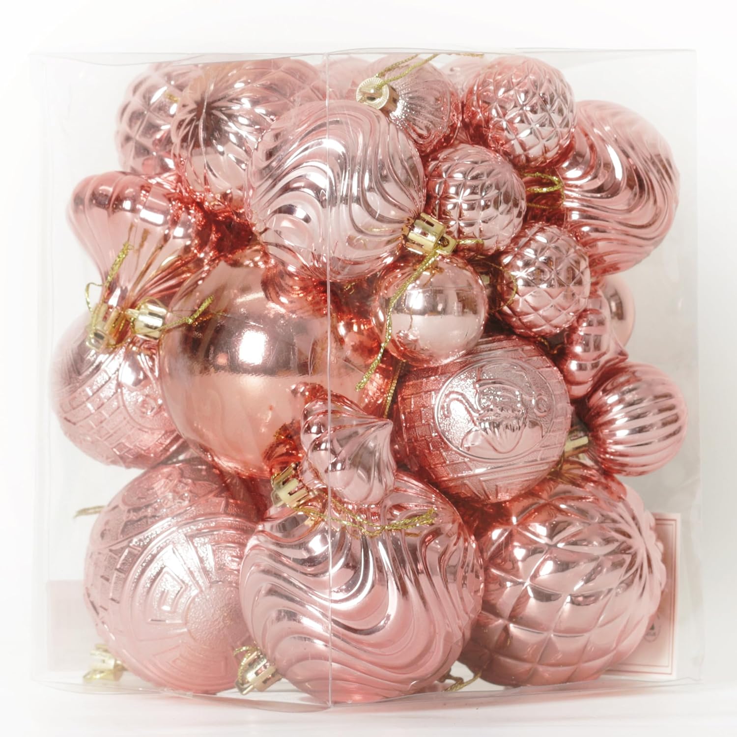 Christmas Ornaments Set with 36pcs Shatterproof Christmas Tree Decorations Multi-Size Christmas Ball Ornaments with 7 Styles Rose Gold Rose Gold 36 pcs
