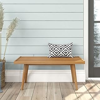 Plank+Beam Entryway Bench, Wooden End of Bed Bench for Bedroom, Mid-Century Modern Square Bench for Hallway, Living Room, Indoor, Porch, 41.25", Pecan