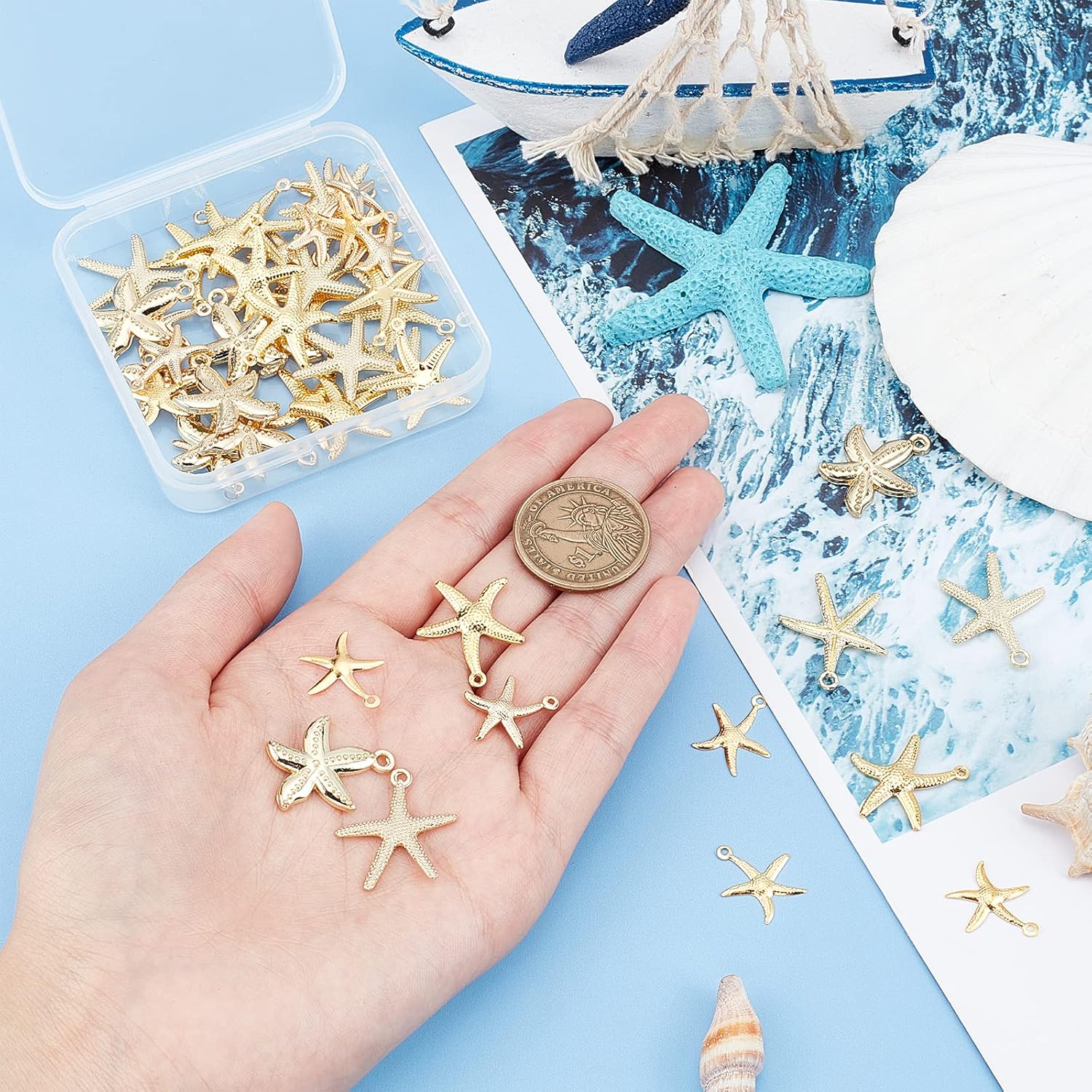 PH PandaHall 50pcs Metal Starfish Pendants, 5 Styles Sea Star Fish Charms Ocean Theme Charms Golden Sea Animal Pendans for Summer Hawaii Necklace Bracelet Earring Jewelry Making - Image 6