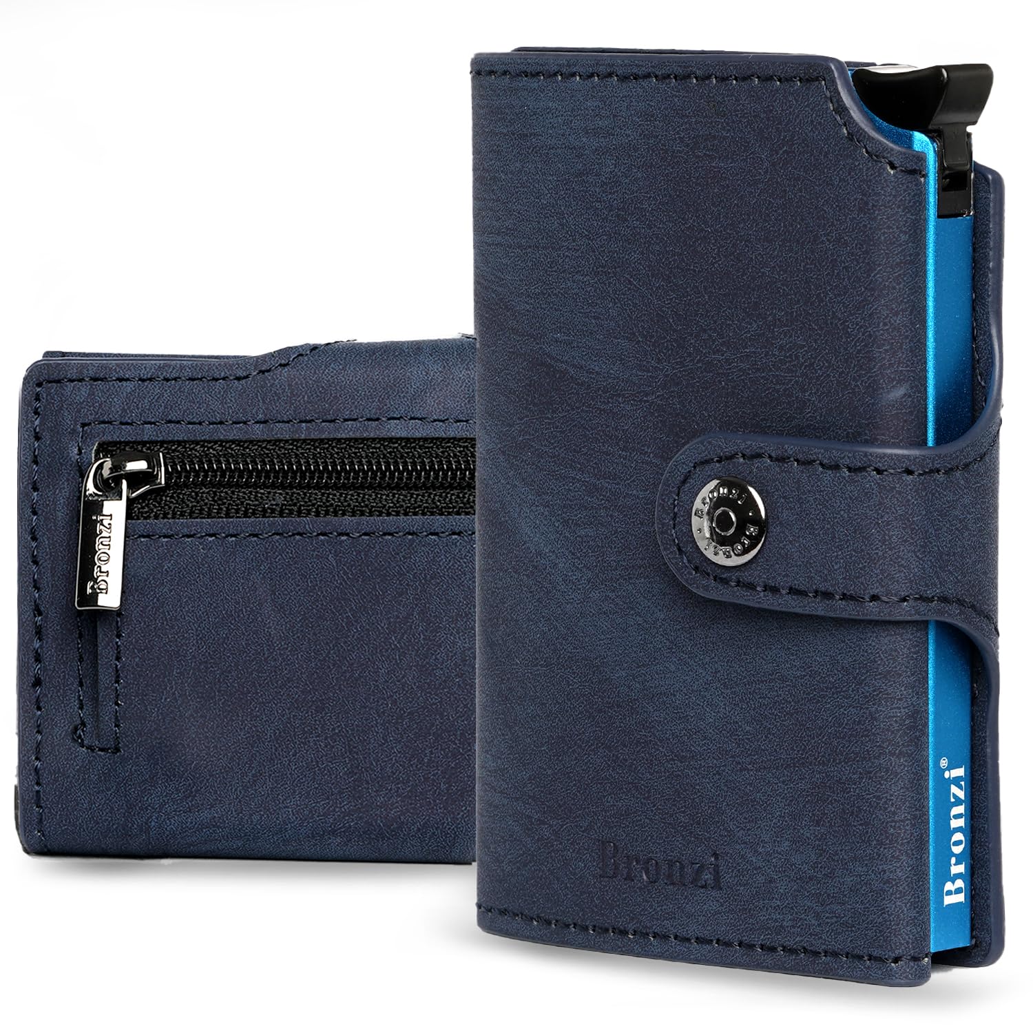 Bronzi® Portafoglio Uomo Slim Piccolo | Portacarte Uomo Donna Portatessere Porta Carte Di Credito | Portafogli Mini Protezione RFID con Portamonete | Box Regalo - Brand Italiano