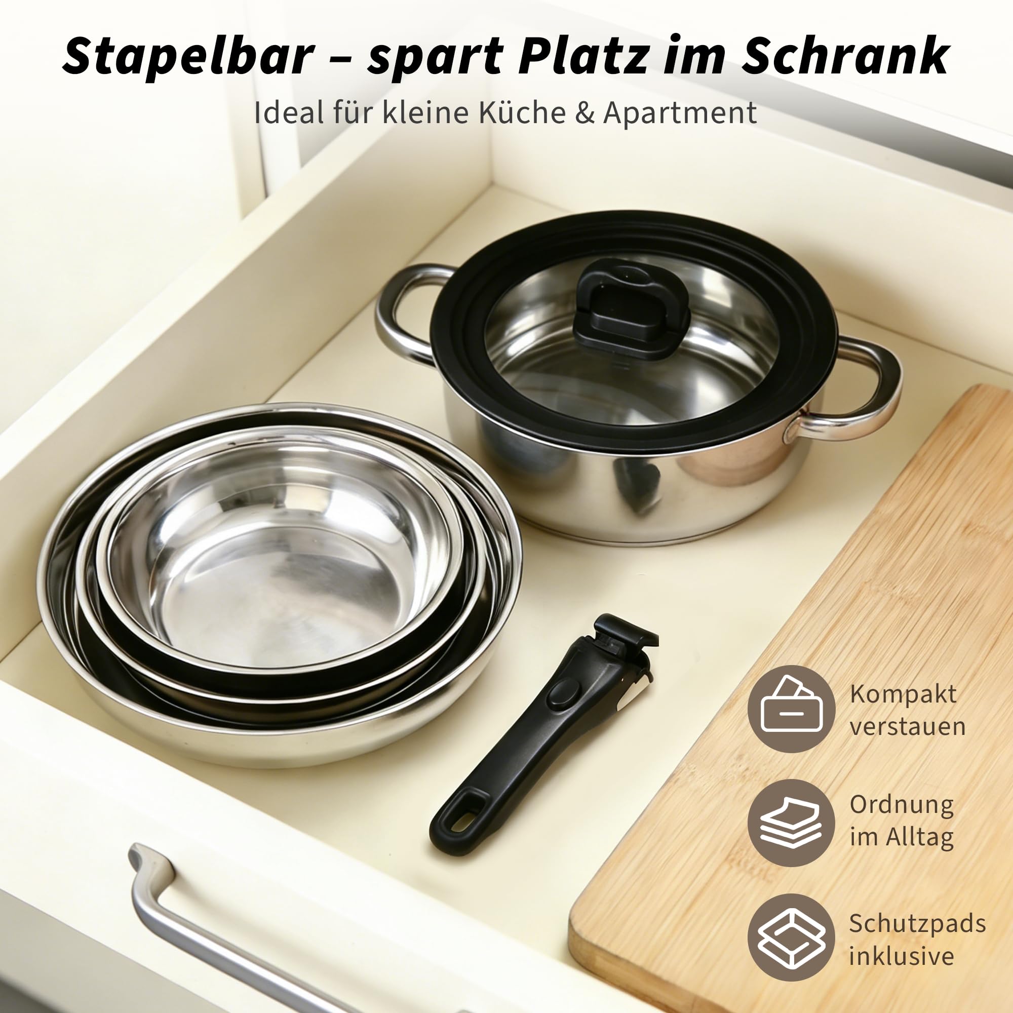Citybee17‑teiliges Edelstahl Topfset, Camping Topfset & abnehmbaren Griffen