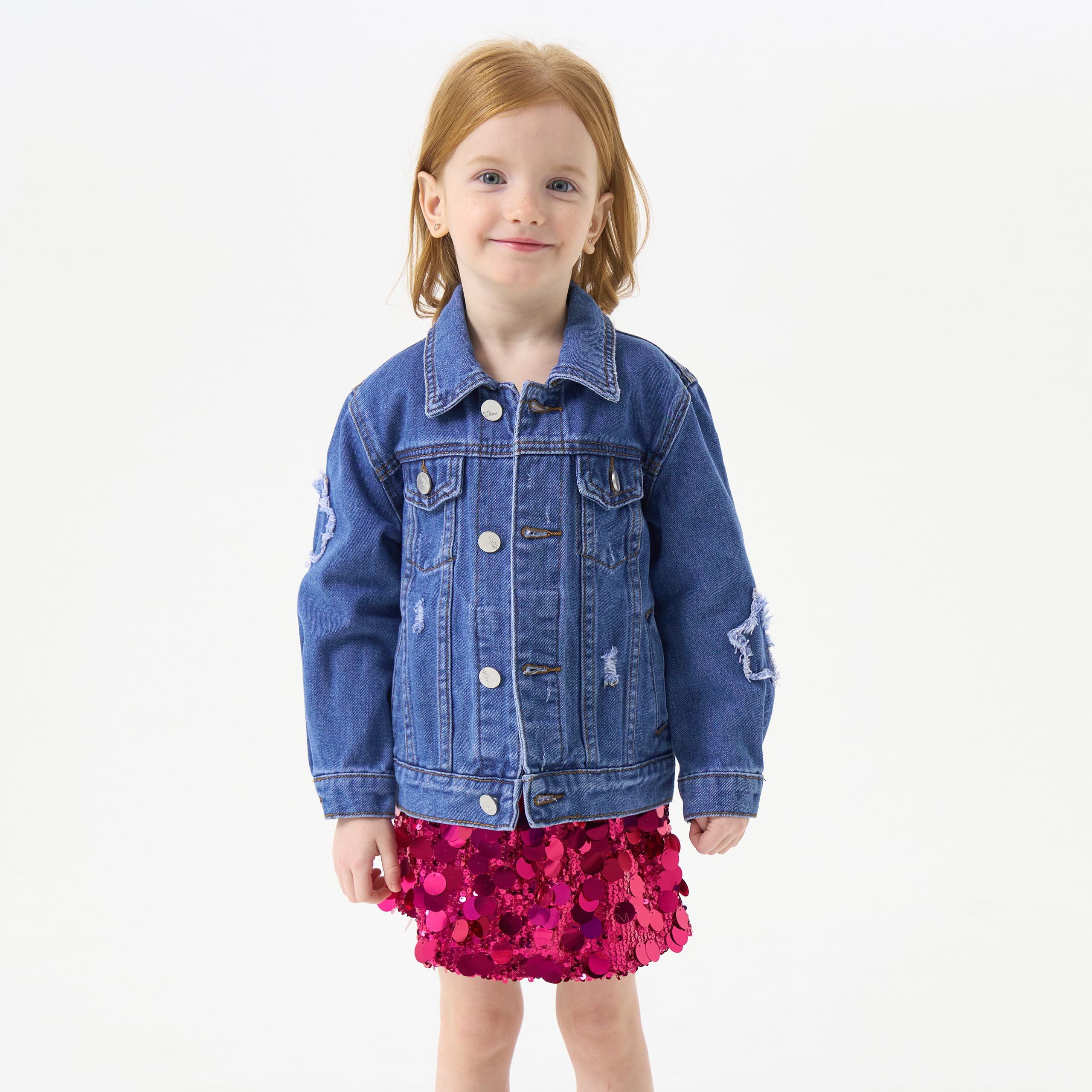 Miipat Chaqueta Vaquera Niñas Pequeñas de Manga Larga con Botones Chaquetas de Mezclilla para Niña Bebé Chaqueta de Vaquera Casual para Niña Pequeña