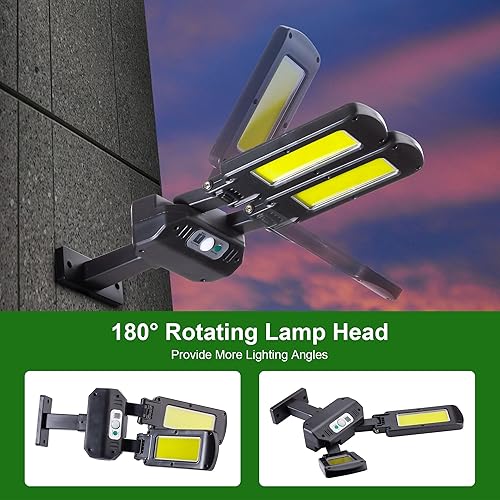 Miniatura 3 de Luces solares para exteriores, luces con sensor de movimiento inalámbricas 2 cabezales ajustables de 180 ajustables, 3 modos, luz de inundación LED