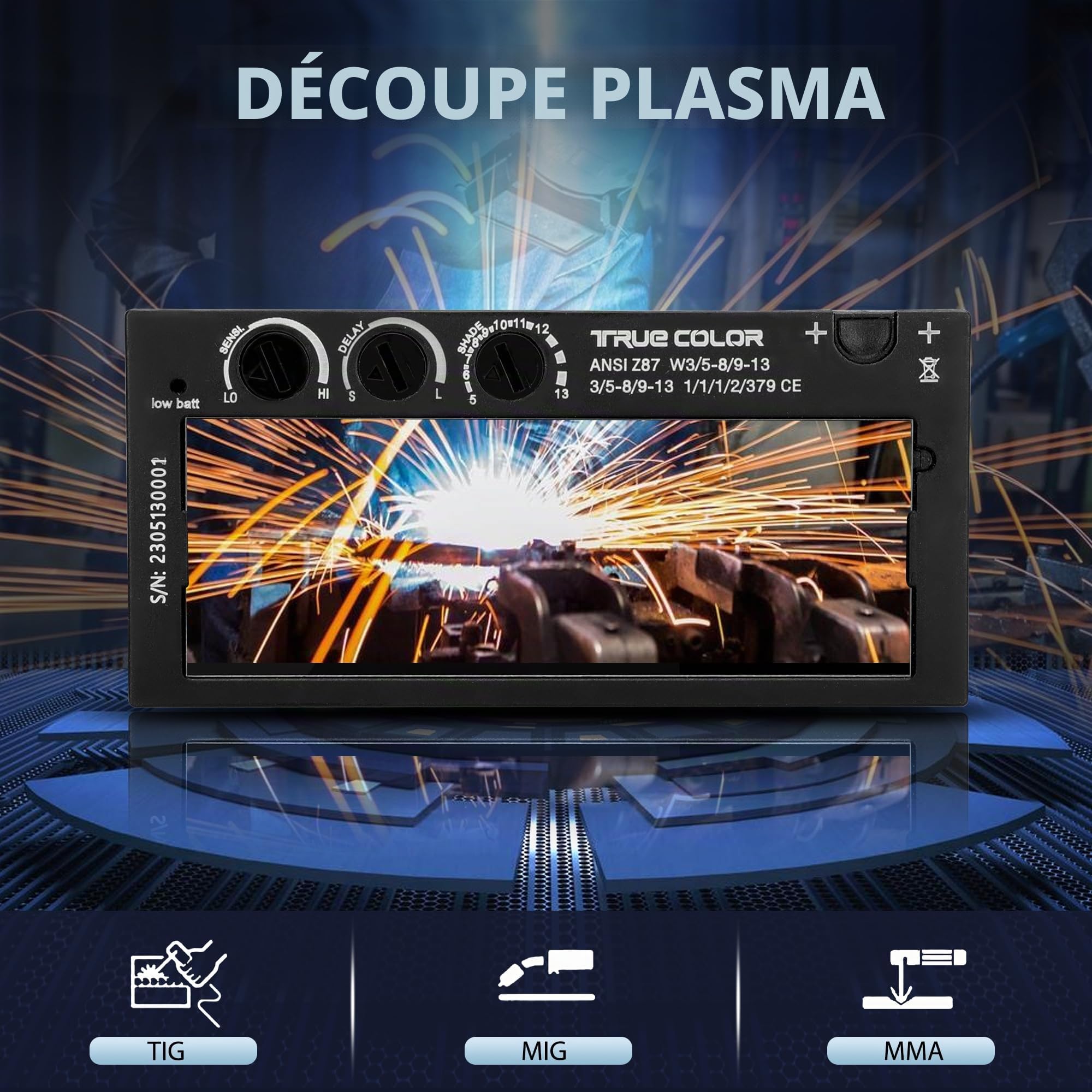 Lentille de soudage auto-obscurcissante, 2 × 4,25, teinte variable 5-13, technologie True Color, avec lentille extérieure de rechange, s'adapte à la plupart des hottes de soudage pour crêpes et