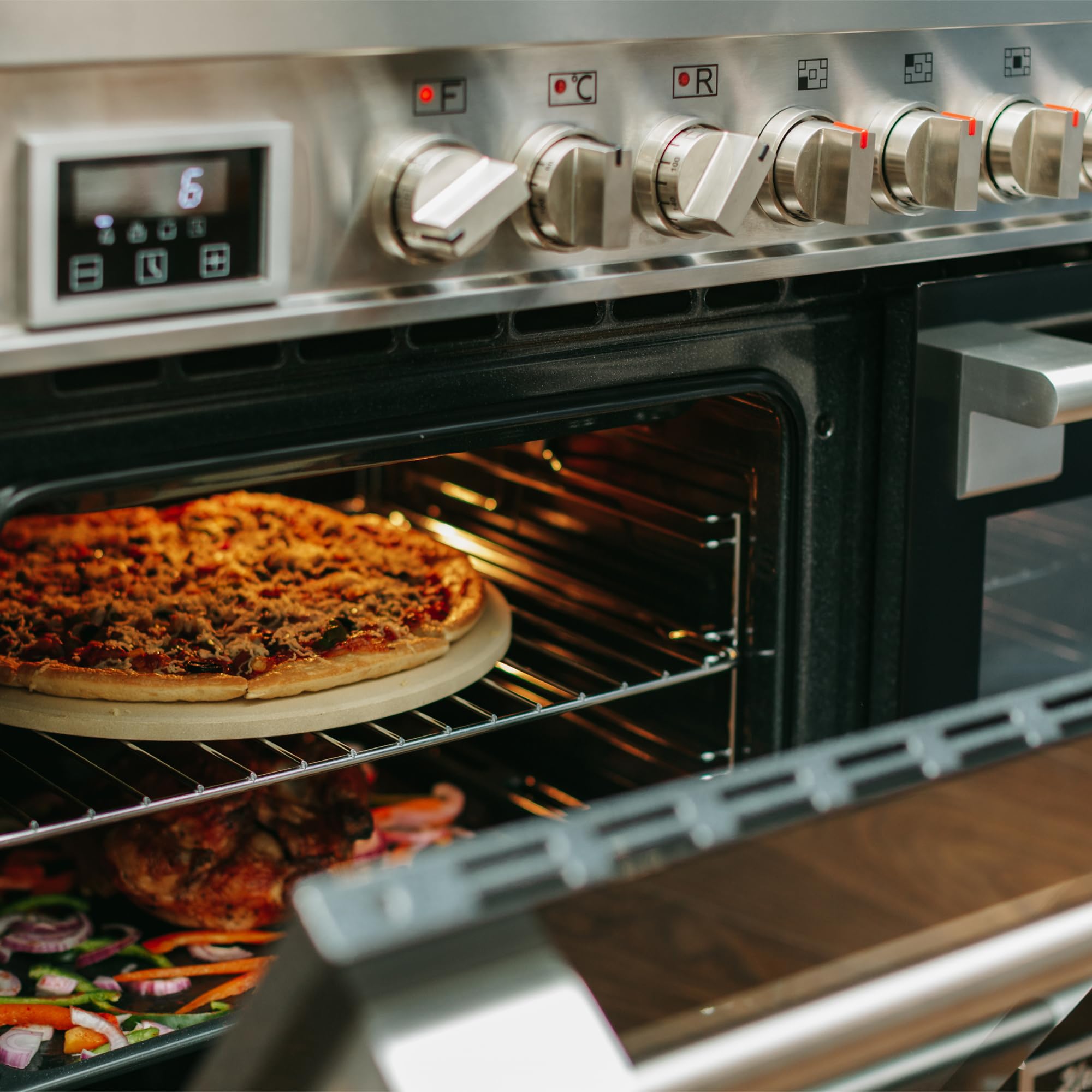 Kaiser HGE 93201 R Cuisinière en Acier Inoxydable de Qualité Supérieure avec Double Four Électrique, 115 L, Range Coocker 90 cm, 8 Fonctions, 5 Brûleurs à Gaz 3,7 kW, pour WOK Gaz Naturel
