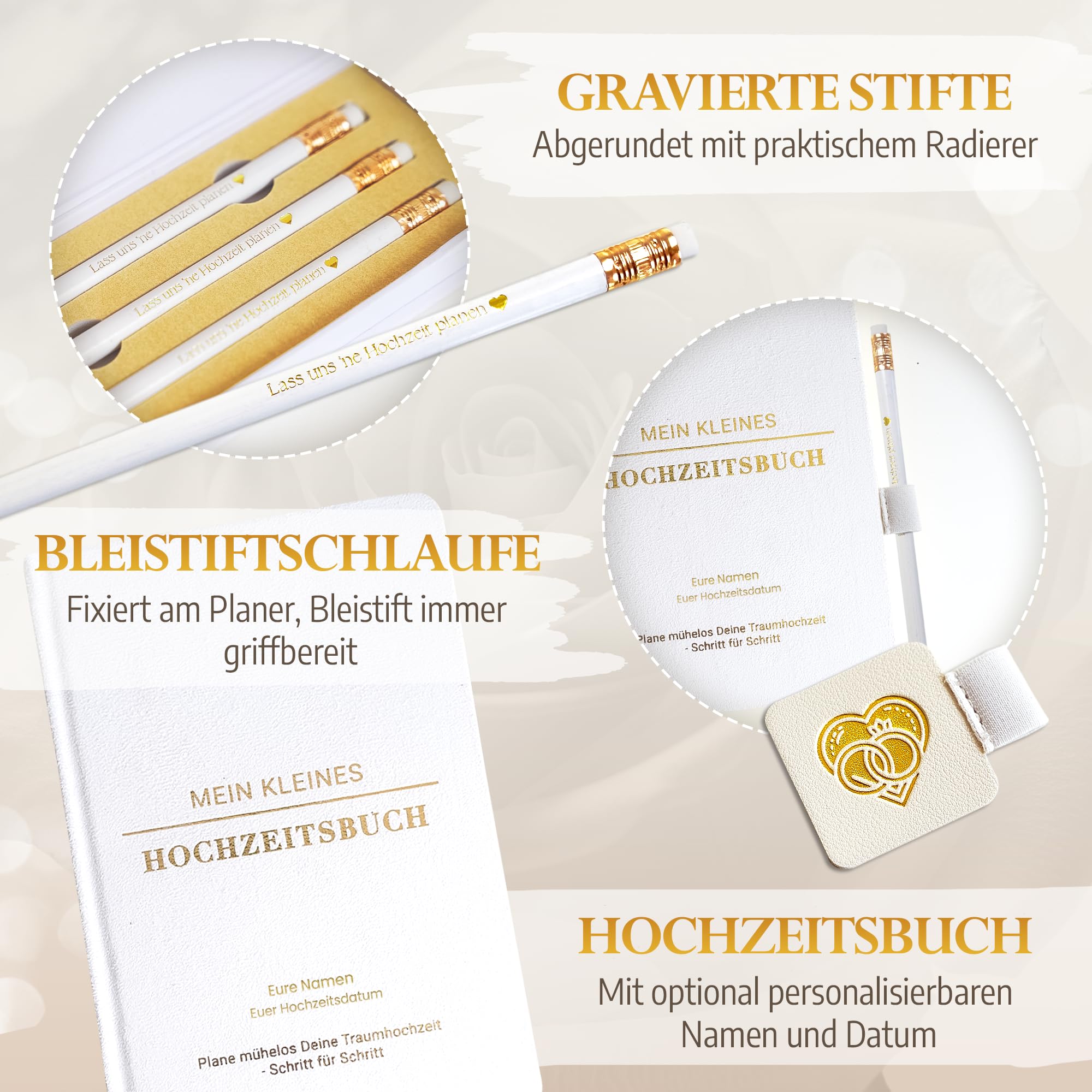 Mein kleines Hochzeitsbuch, Hochzeitsplaner Deutsch mit >190 Seiten, Wedding Planner, Hochzeitsplaner Buch, Verlobungsgeschenk für beide, Geschenk zur Verlobung und Hochzeit – Personalisiert