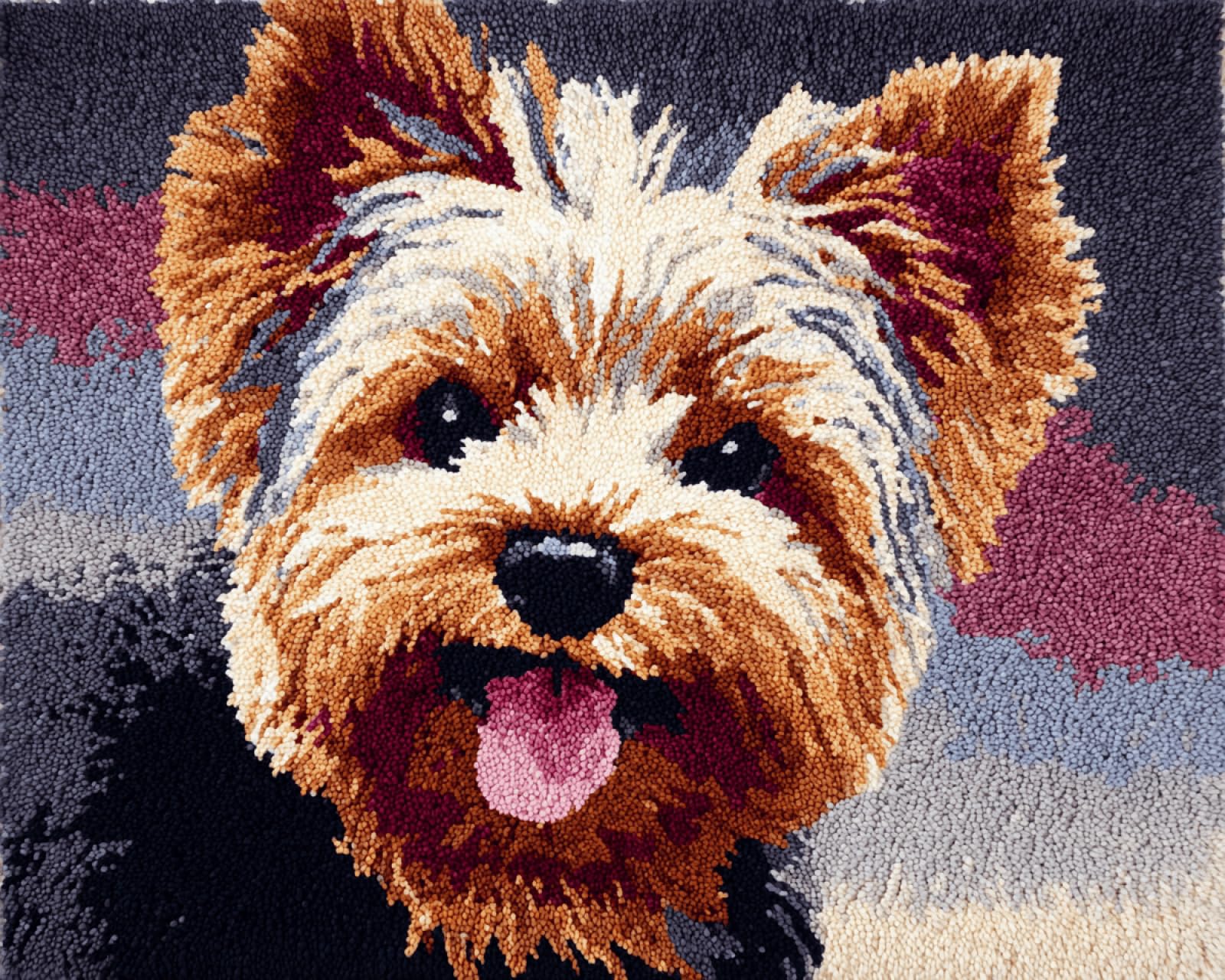 Wallphantom Latch Hook Kits for Kids and Adults,Happy Yorkshire Terrier,DIY Latch Hook Rug Making Kit,Carpet Making Crochet Kits Needlework Crafts for Home Decor,80x115cm