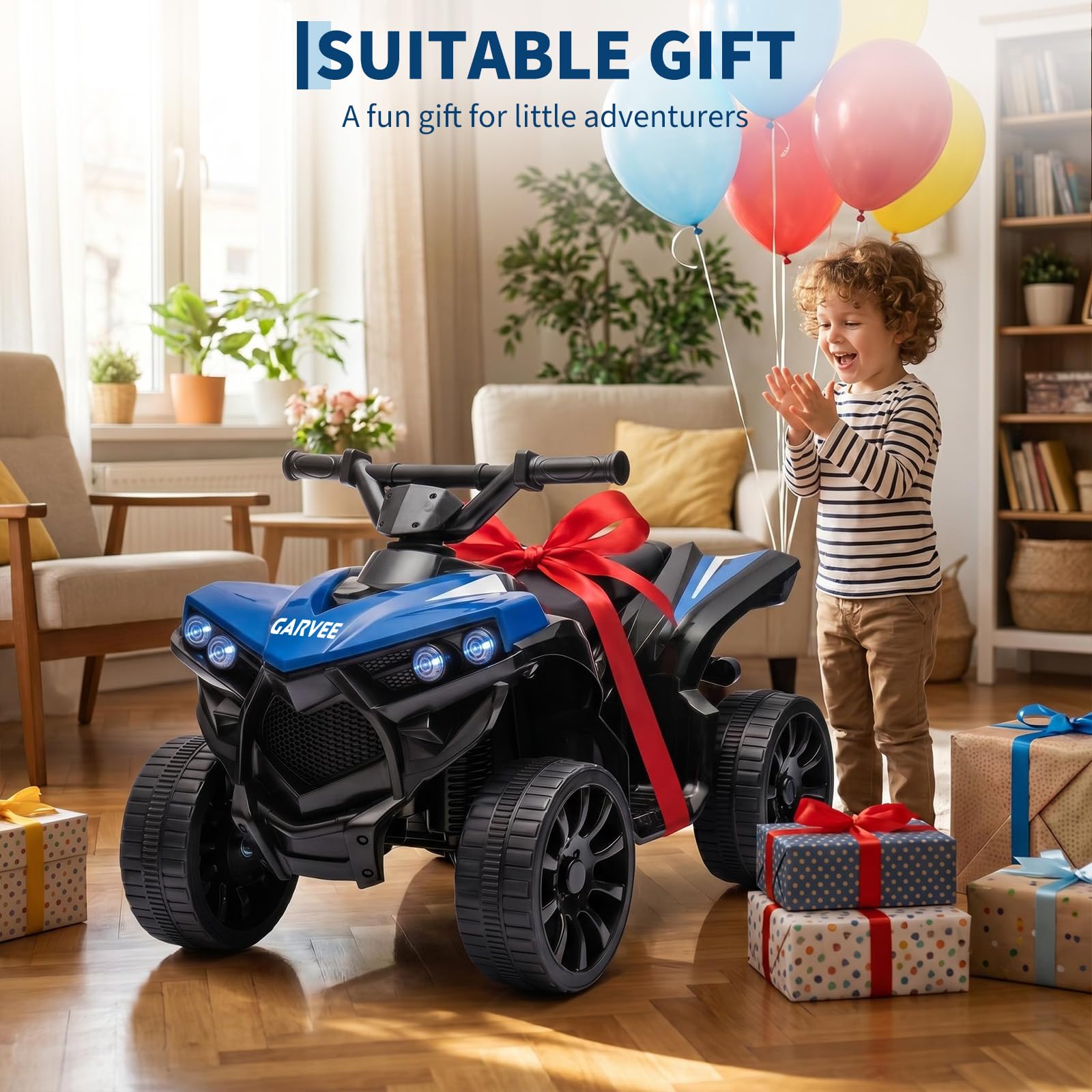 Robustes Elektro-Quad für Kinder ab 3 Jahren – 6V ATV Kinderfahrzeug mit LED-Lichtern, Musik, Hupe, 1,5–3 km/h, rutschfesten Rädern, sicheres Spielzeugauto – Blau