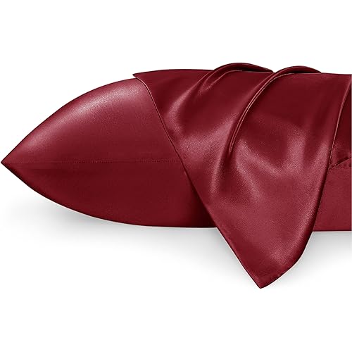 Bedsure King Size Satin Pillowcase Set of 2 - Burgundy Silk Pillow Cases for Hair and Skin 20x36 Inches, Satin Pillow Covers 2 Pack with Envelope Closure, Gifts for Women Men
