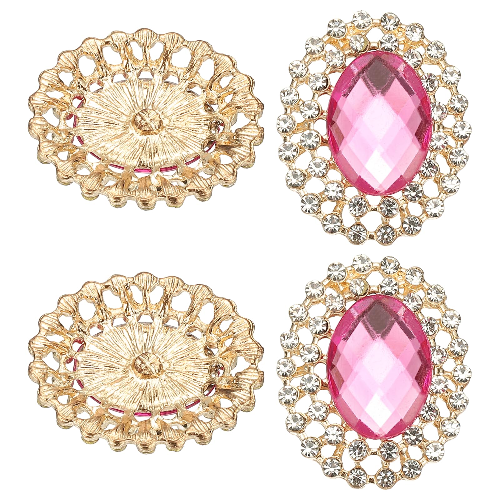 PATIKIL 4Pcs Rhinestone Buttons, Large Gemstone Sew on Rhinestone Buttons for Clothing Metal Base Crystal Embellishments for Women DIY Crafting Sewing Wedding, Rose