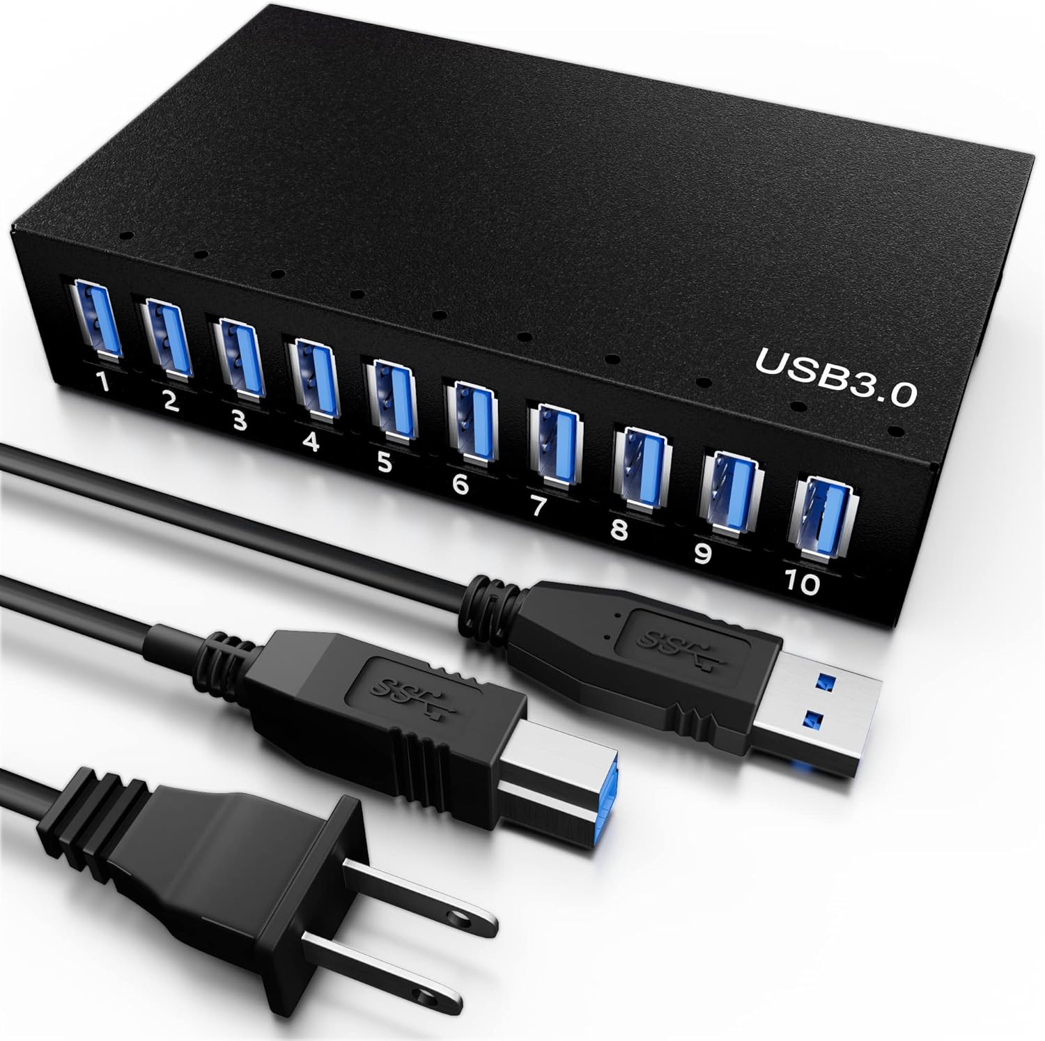 ITikol 10 Ports Powered USB Hub 3.0 Aluminium Charger Multiple Port