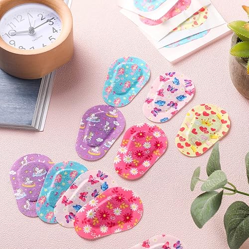 Miniatura 6 de Panelee 60 parches adhesivos para los ojos para niños y niñas, diseños de vendajes adhesivos de algodón para niñas pequeñas, 6 estilos