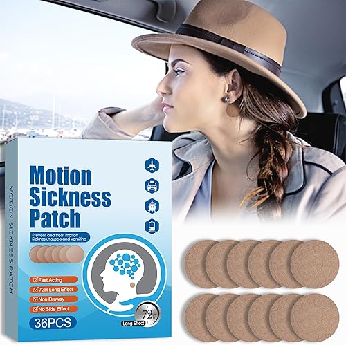 Parches para mareo por movimiento, alivio de vértigo y náuseas, parches para mareos por movimiento para paseos en coche y barco y viajes en avión,